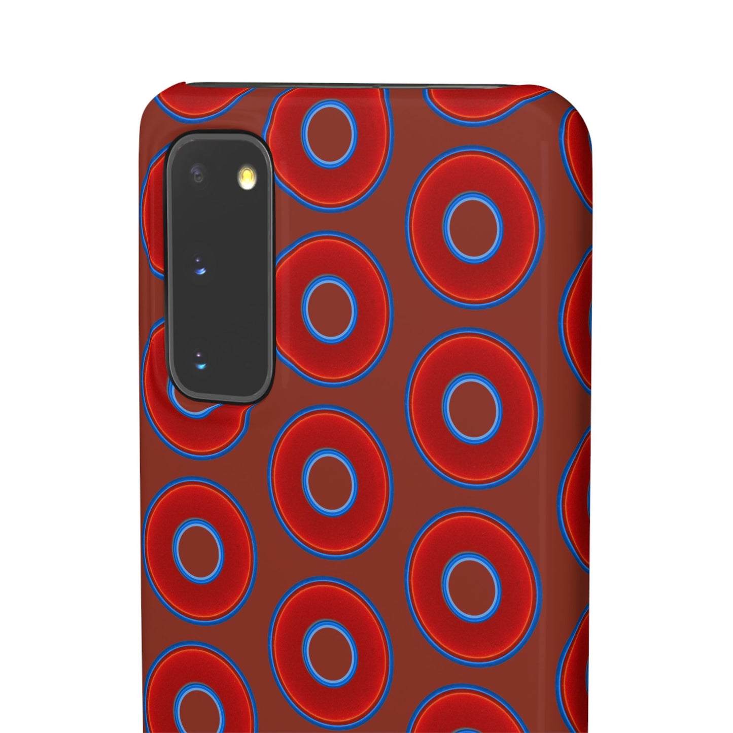 Lumpy Donut Snap Case - red vivid donut print w/burnt umber background
