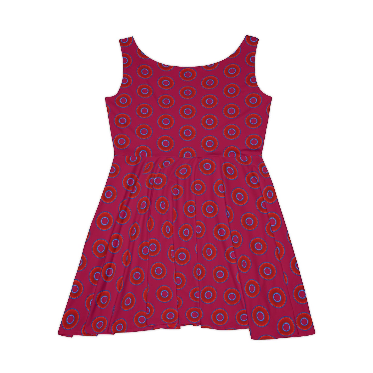 Women's Skater Donut Dress - vivid red donut print w/dark magenta background