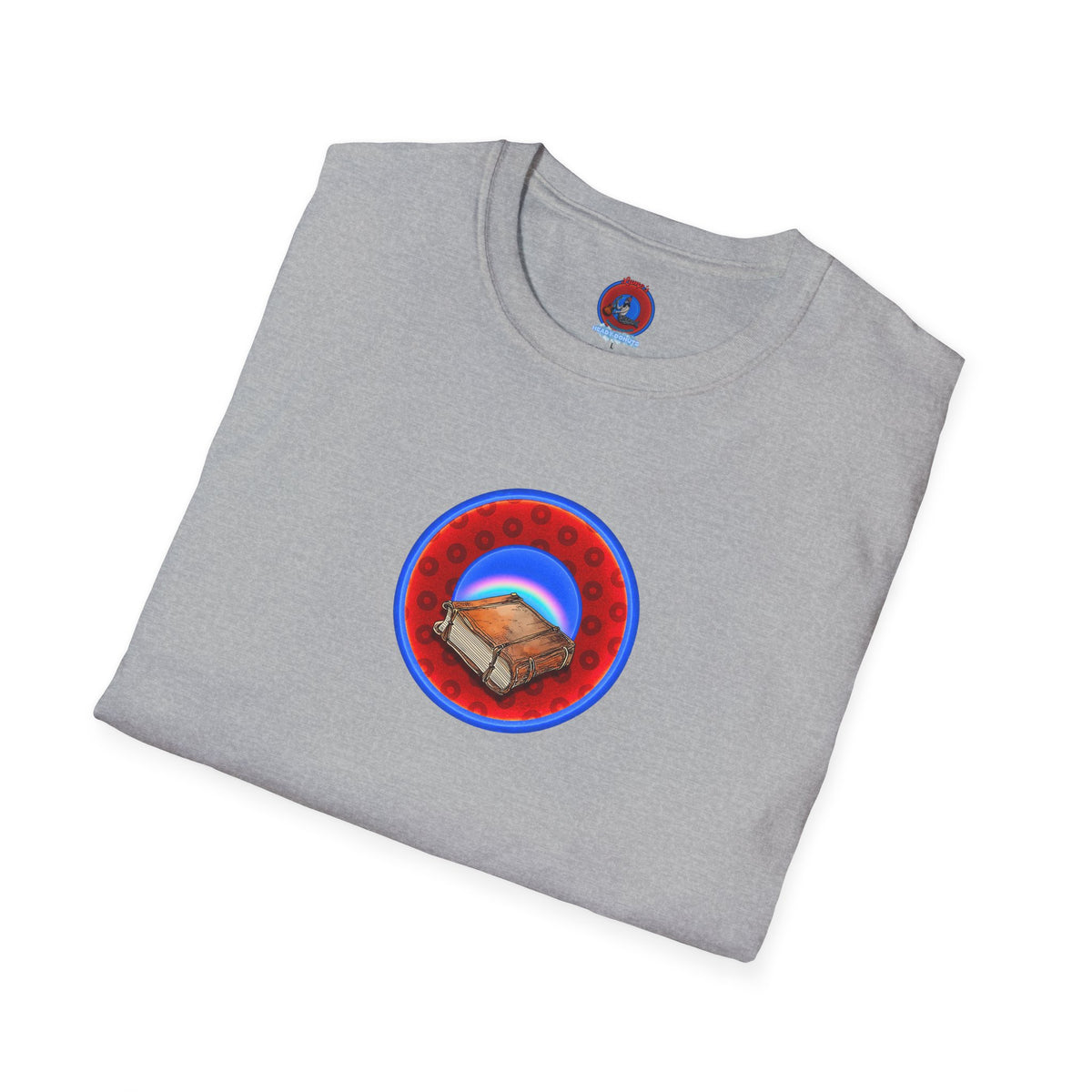 Classic Donut Tee - Unisex Soft-Style - "Read the F'ing Donut Book" - paradoxical widemouthed red/blue donut - variant 2
