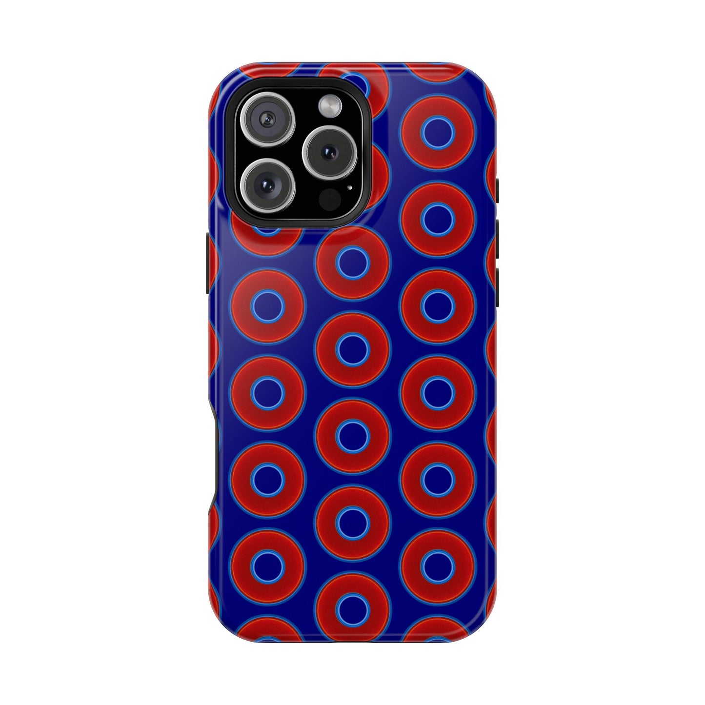 Impact-Resistant Lumpy Donut Case - red vivid donut print w/vivid navy background