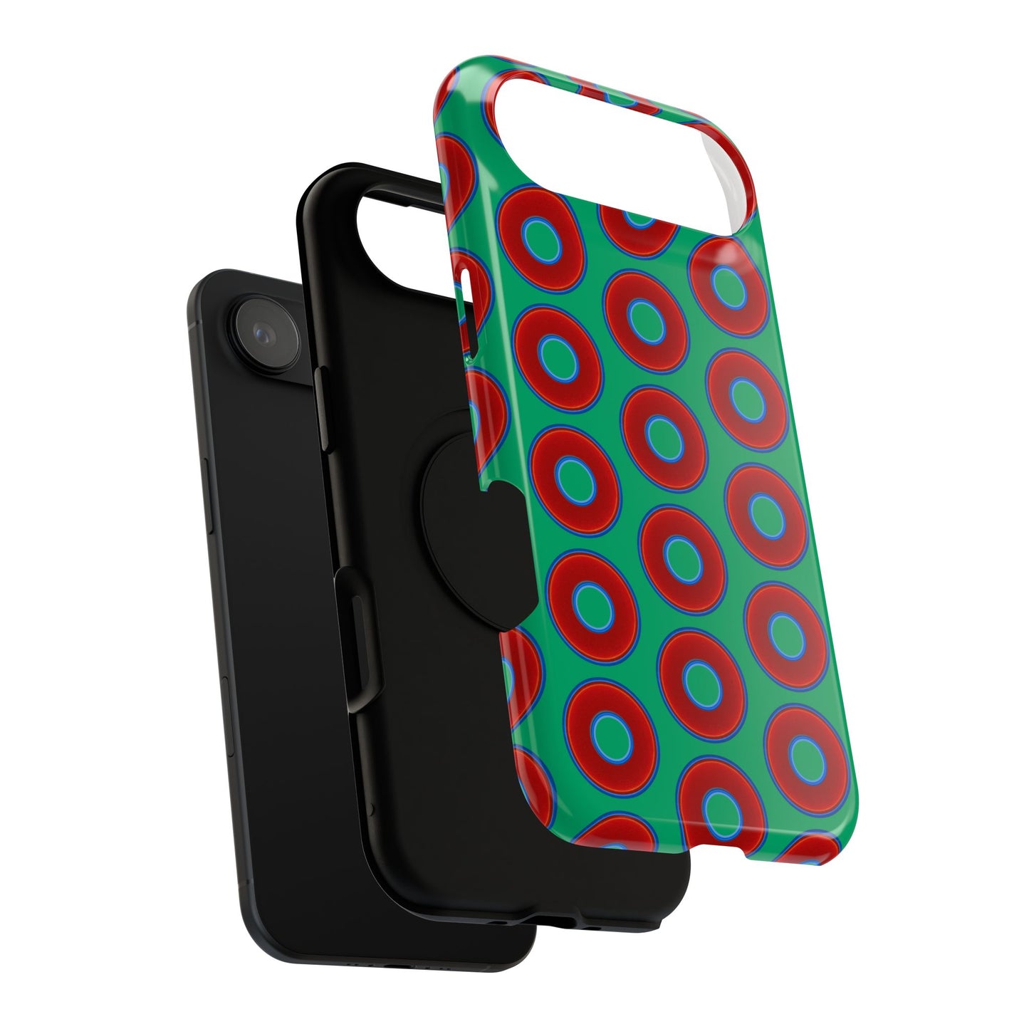 Impact-Resistant Lumpy Donut Case - red vivid donut print w/jade green background