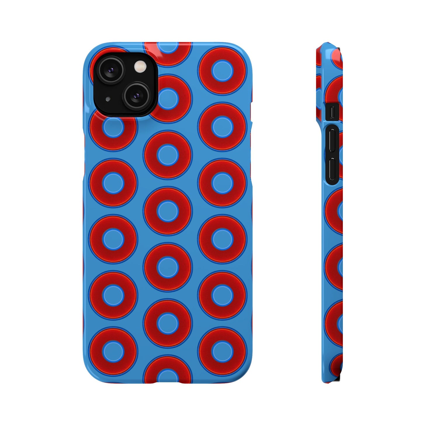 Lumpy Donut Snap Case - red vivid donut print w/light steel blue background