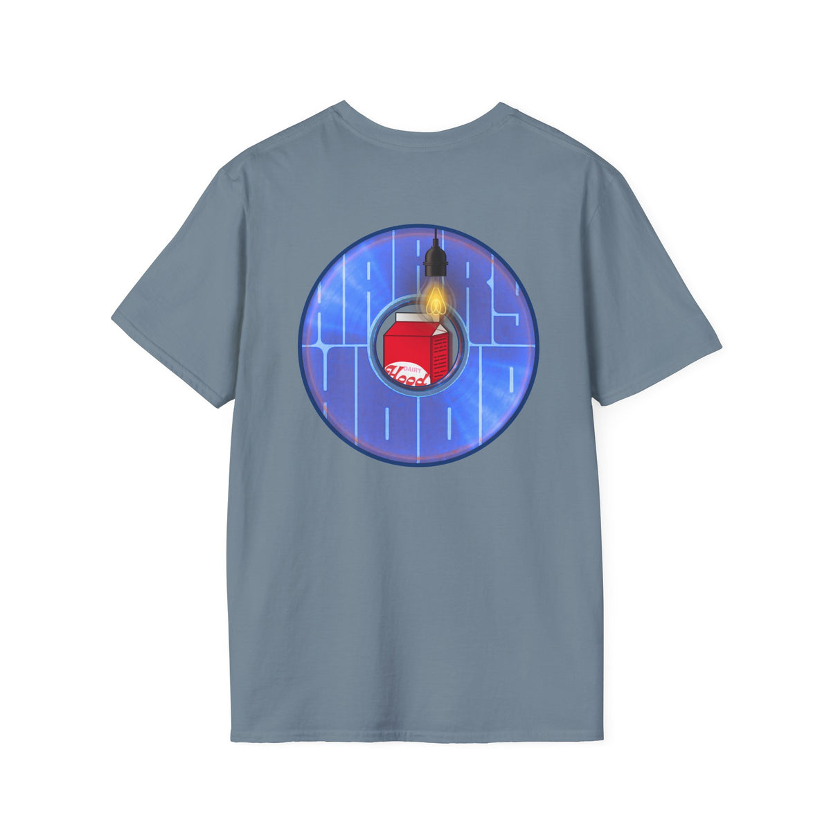 Classic Donut Tee - Unisex Soft-Style - "Harry Left His Donut Shirt" - series 1.0  - variant 4 - purple/blue donut - w/milk & light on