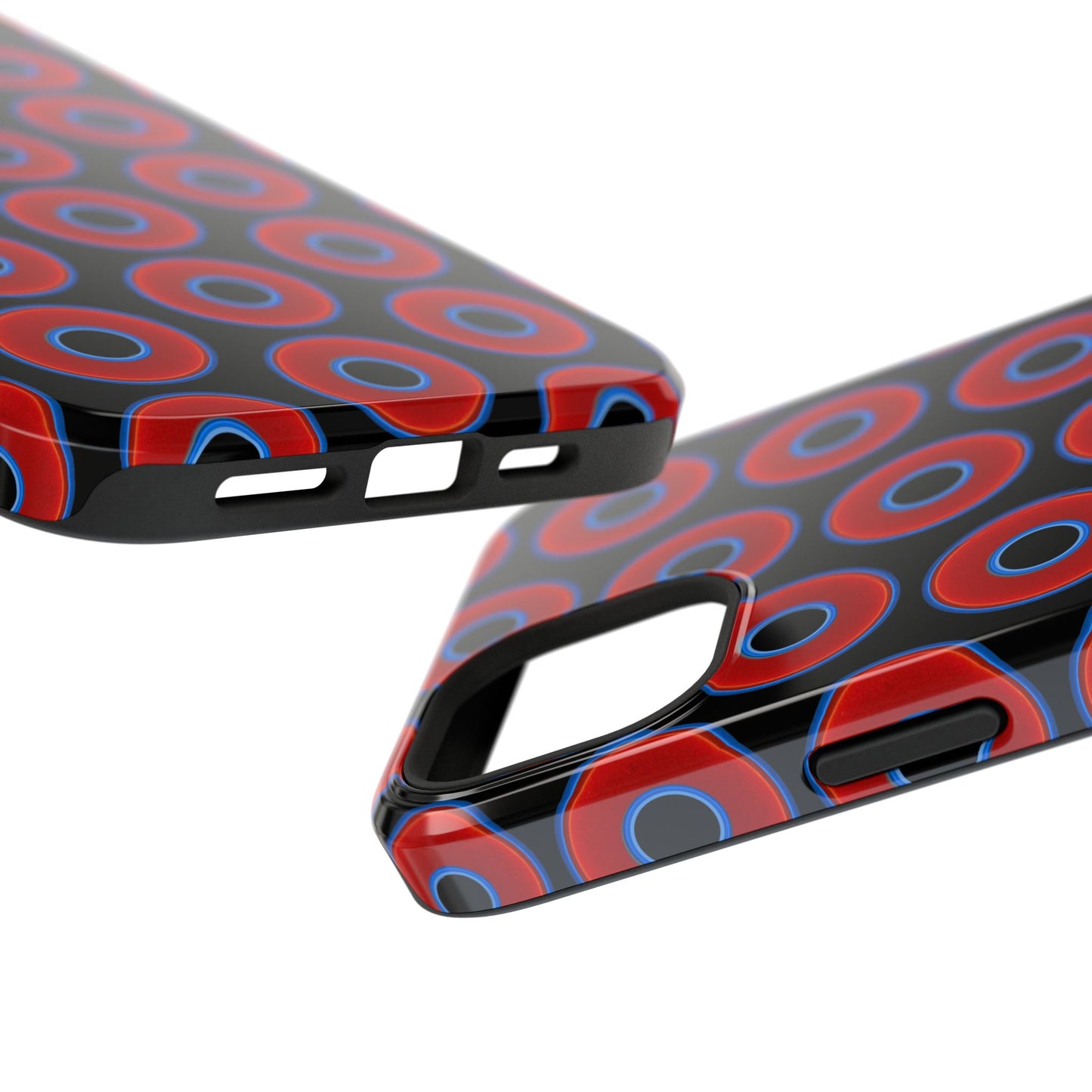 Impact-Resistant Lumpy Donut Case - red vivid donut print w/black background