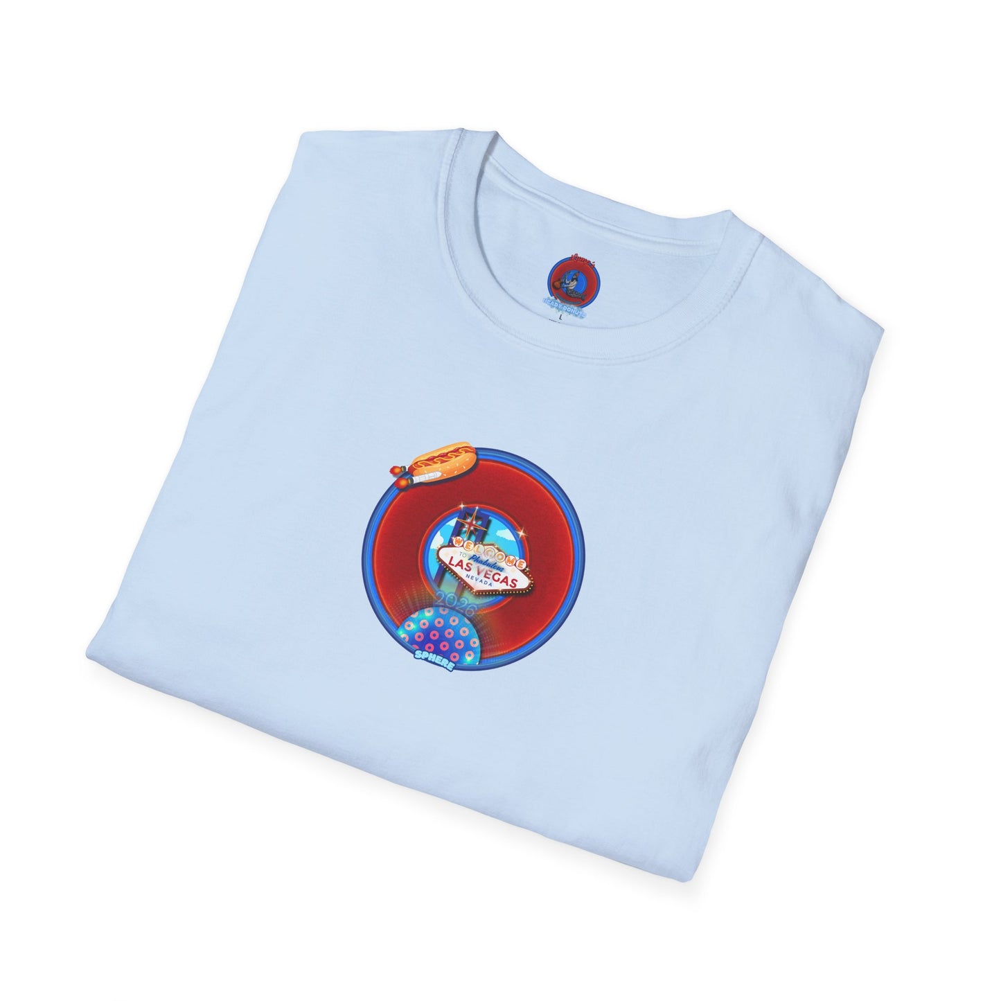 Classic Donut Tee - Unisex Soft-Style - "Viva Las Vegas Donut" -  vivid red donut w/raw dogger - variant 4