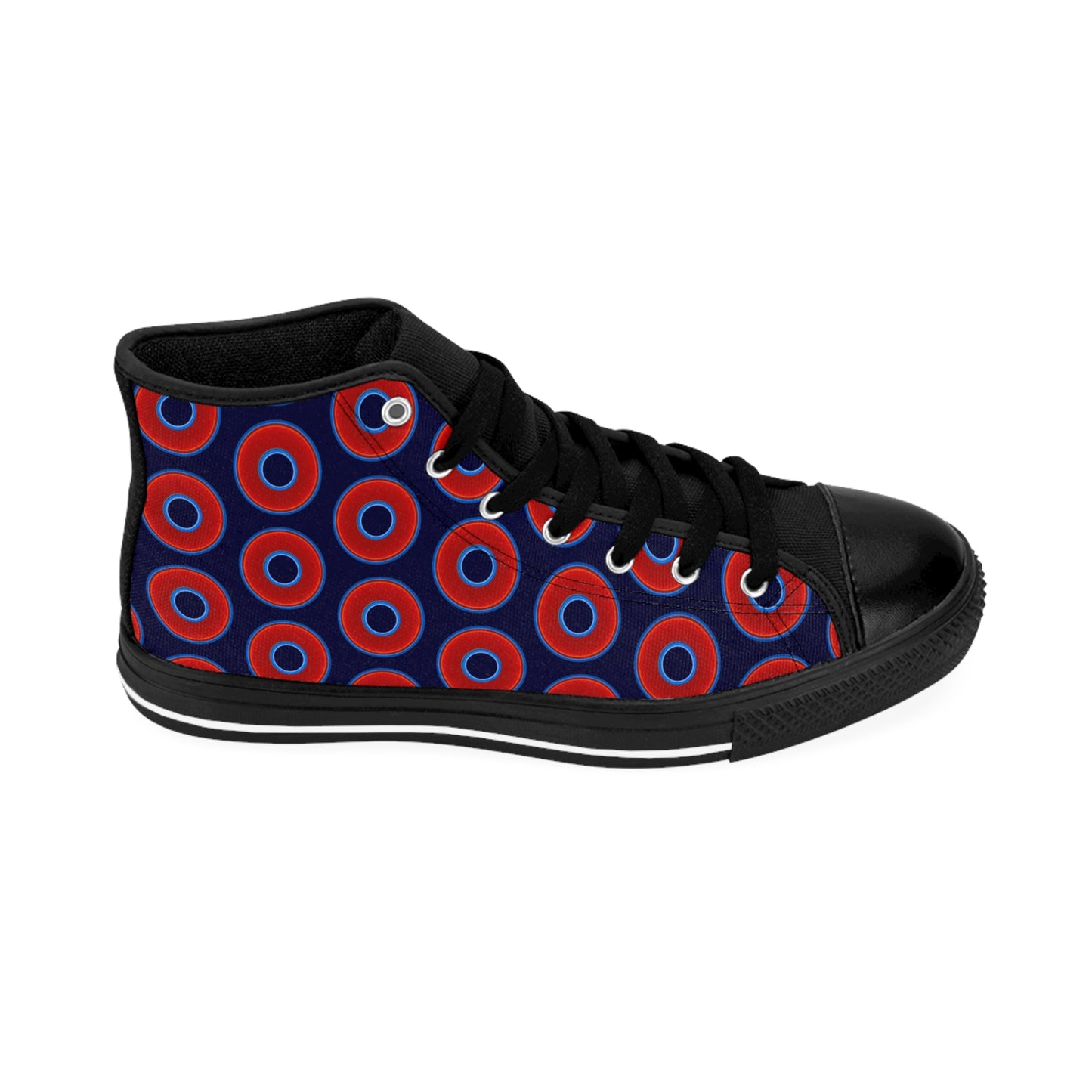 Men's Cushiony Convectors - High Tops - red vivid donuts w/midnight blue background