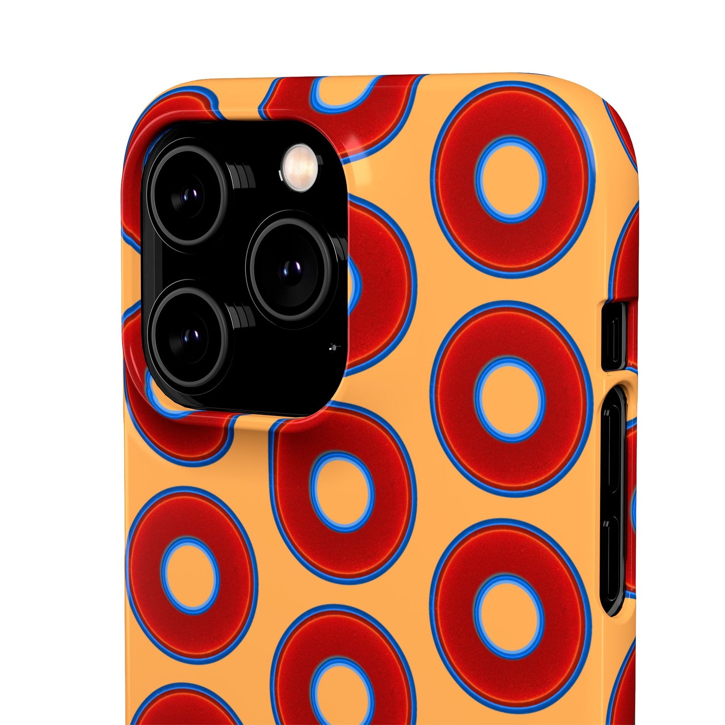 Lumpy Donut Snap Case - red vivid donut print w/creamcicle orange background