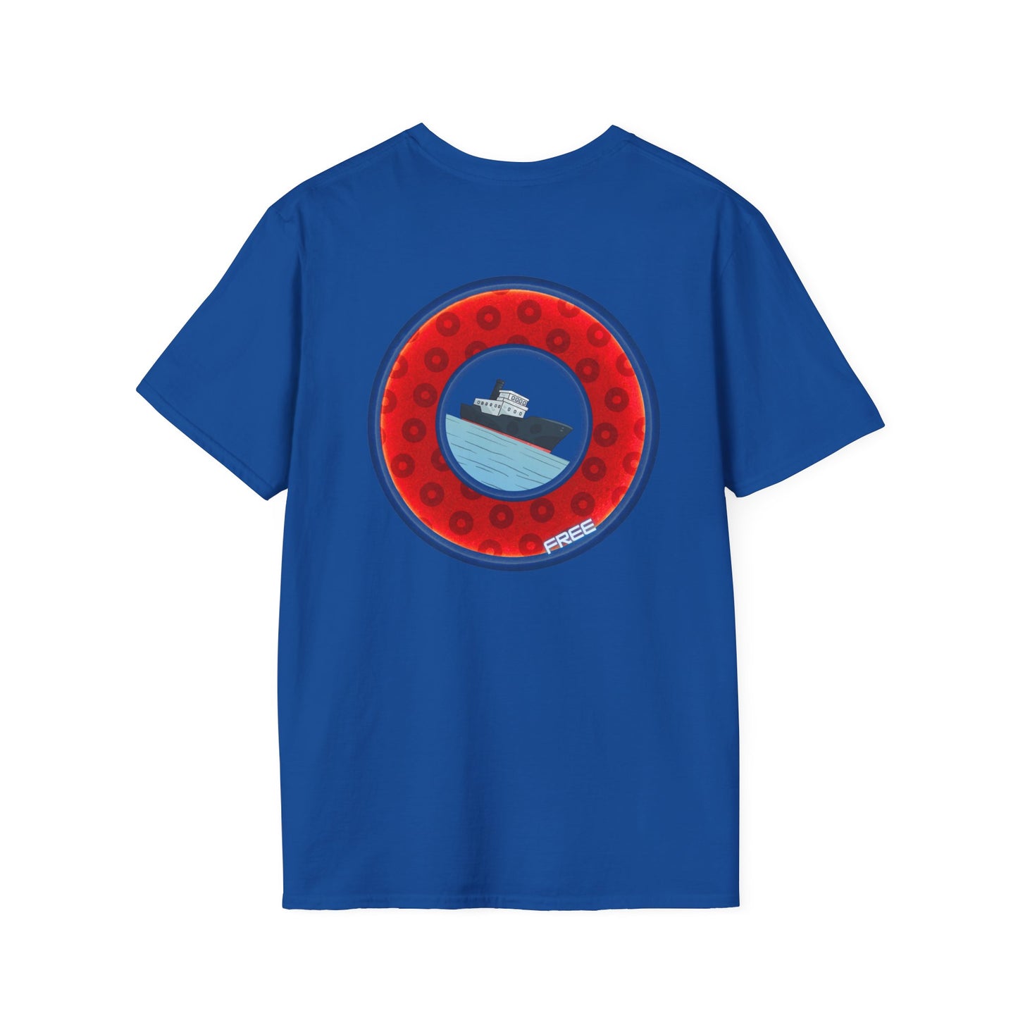 Classic Donut Tee - Unisex Soft-Style - "Phree Donut Sliders" - red/blue widemouthed paradox donut