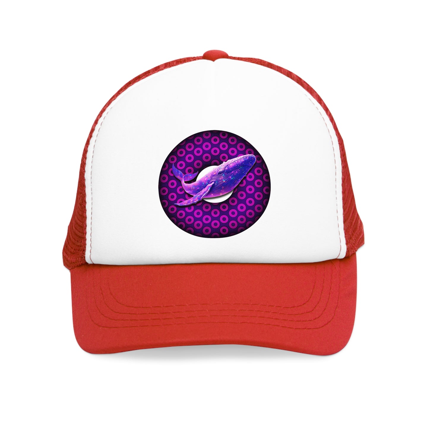 Lumpy Trucker Hat - "A Whale of a Good Time Donut" - variant 2 - paradoxical blue donut print w/humpback beauty