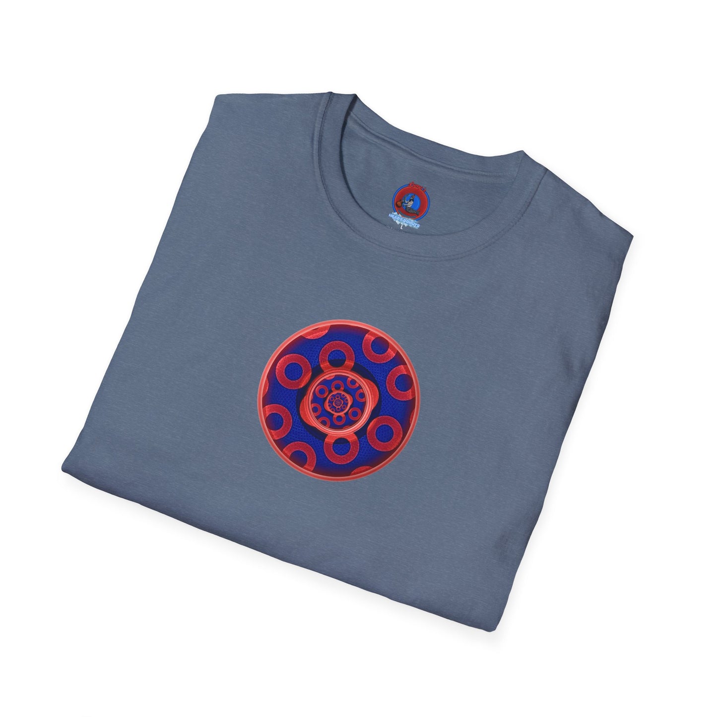 Classic Donut Tee - Unisex Soft-Style - "Kaleidoscope Abyss of Donut" - paradoxical print - variant 2 - series 1.0 - donut vortex - red/blue