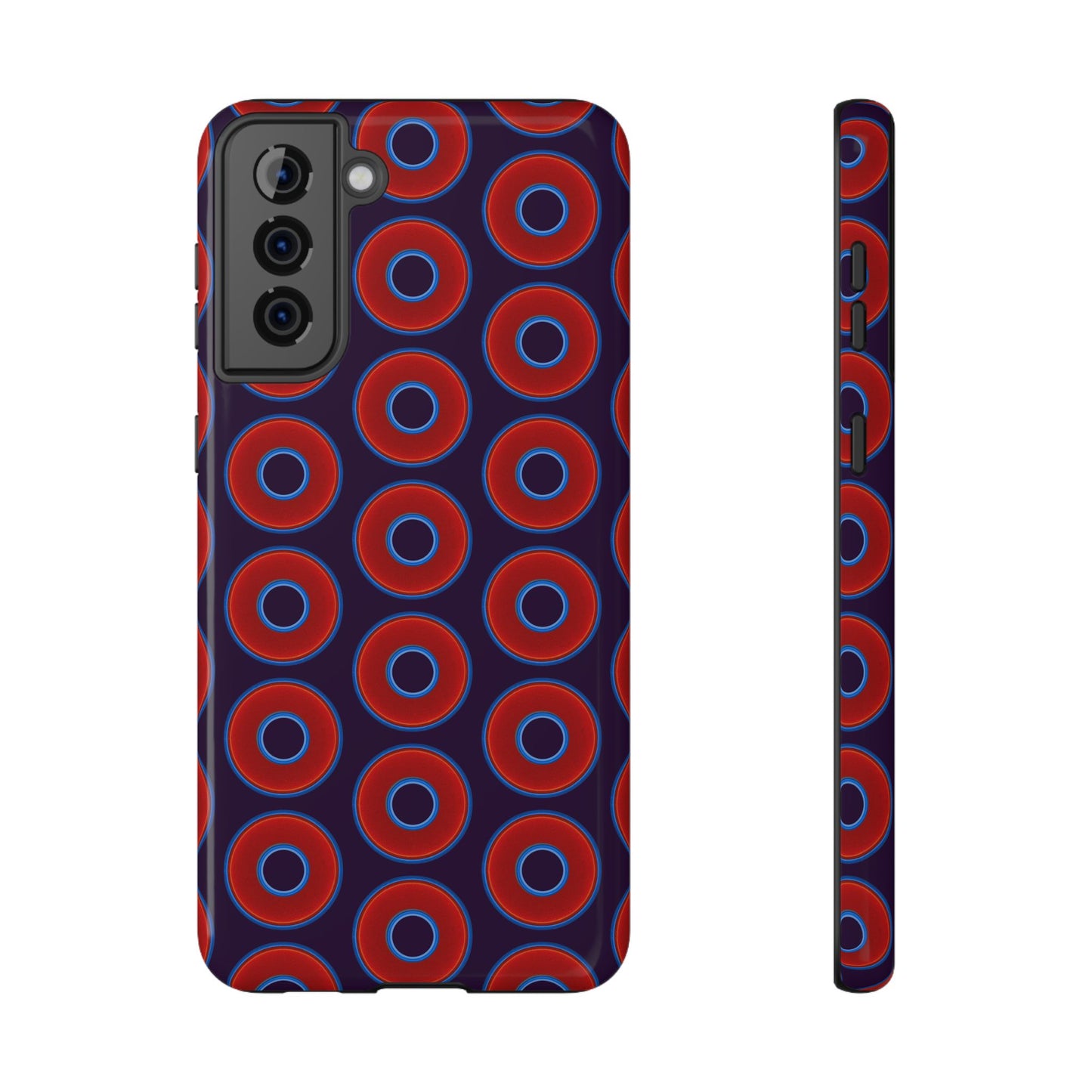 Impact-Resistant Lumpy Donut Case - red vivid donut print w/midnight purple background