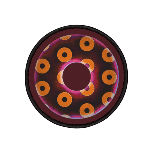 Iron-On Donut Patch - "Plain Blimpy Paradox Donut" - paradoxical dark magenta/orange blimpy donut