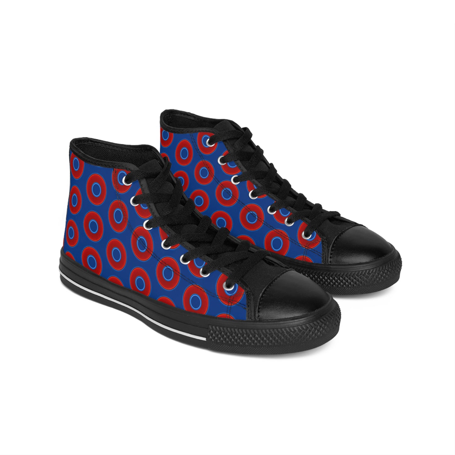 Cushiony Convectors - High Tops - red vivid donuts w/dark blue background