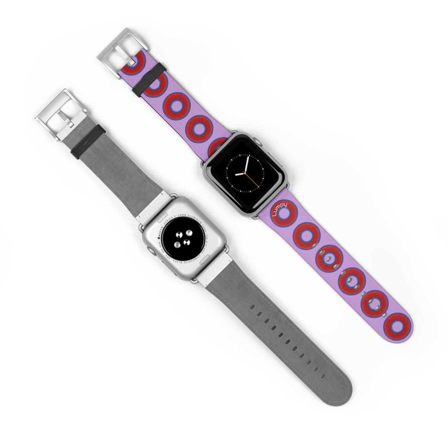 Lumpy Donut Wristband - compatible w/apple watch - red vivid donuts w/wisteria purple background