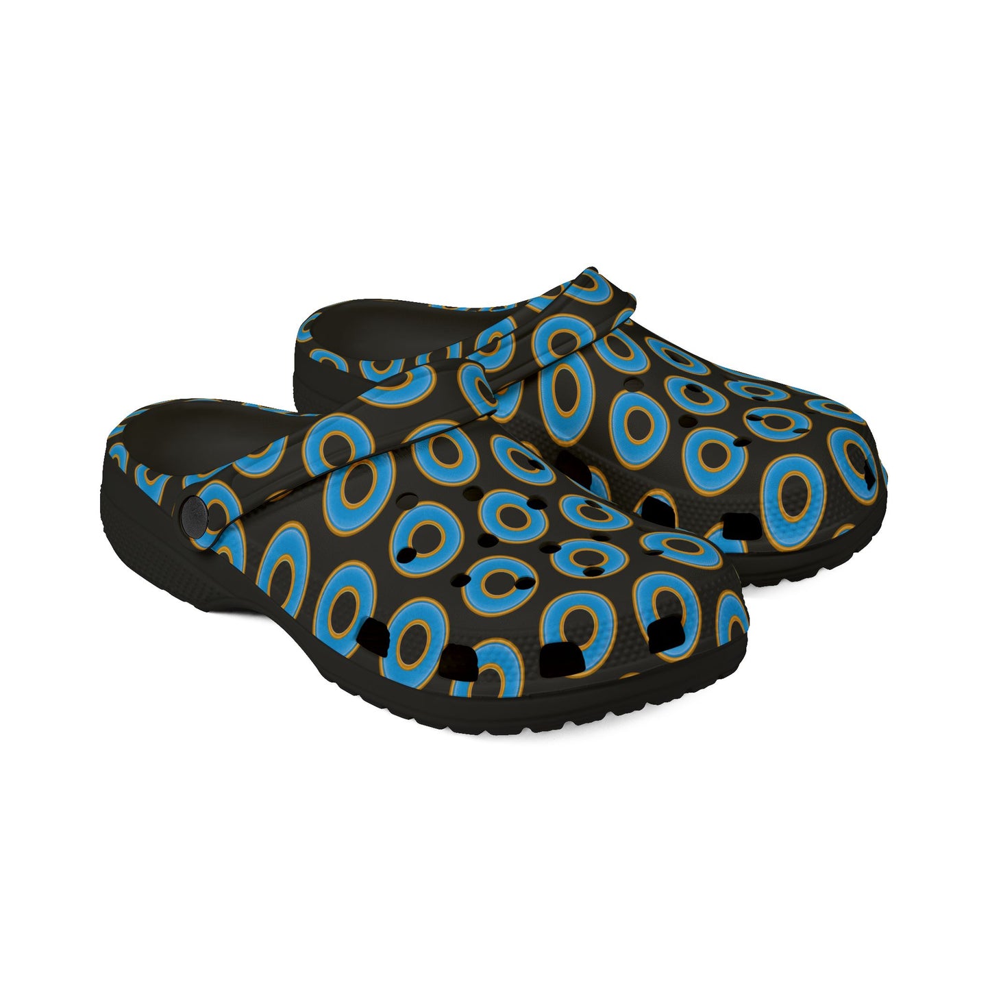 Spatchcocks - donut slip-on shoes - light blue rustic donuts w/black background [unisex]