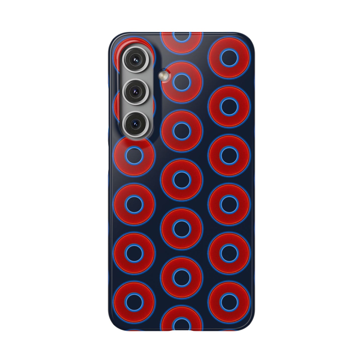 Lumpy Donut Snap Case - red vivid donut print w/midnight teal blue background
