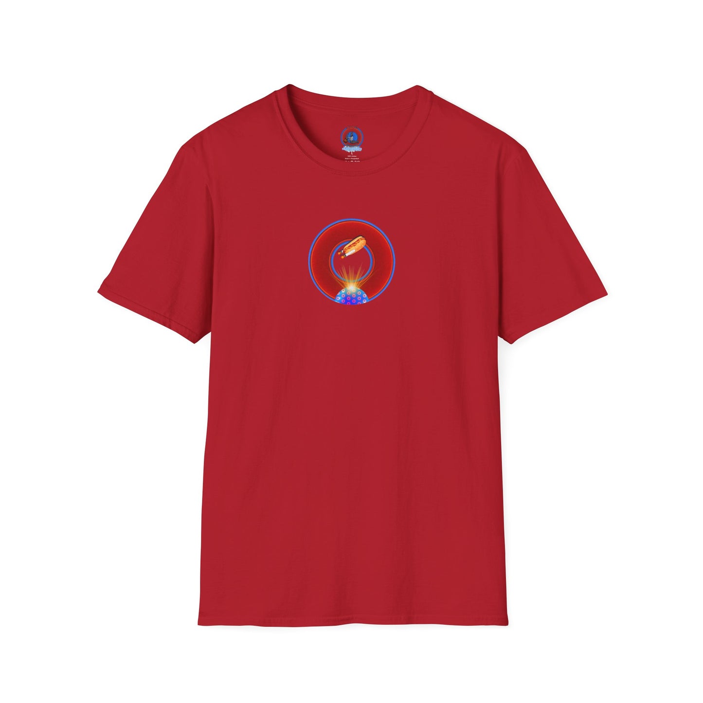 Classic Donut Tee - Unisex Soft-Style - "Viva Las Vegas Donut" -  vivid red donut w/raw dogger - variant 3