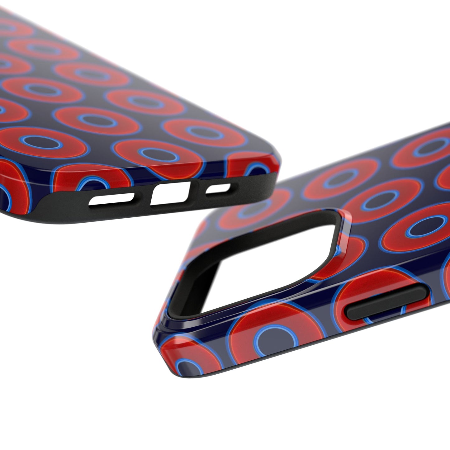 Impact-Resistant Lumpy Donut Case - red vivid donut print w/midnight blue background