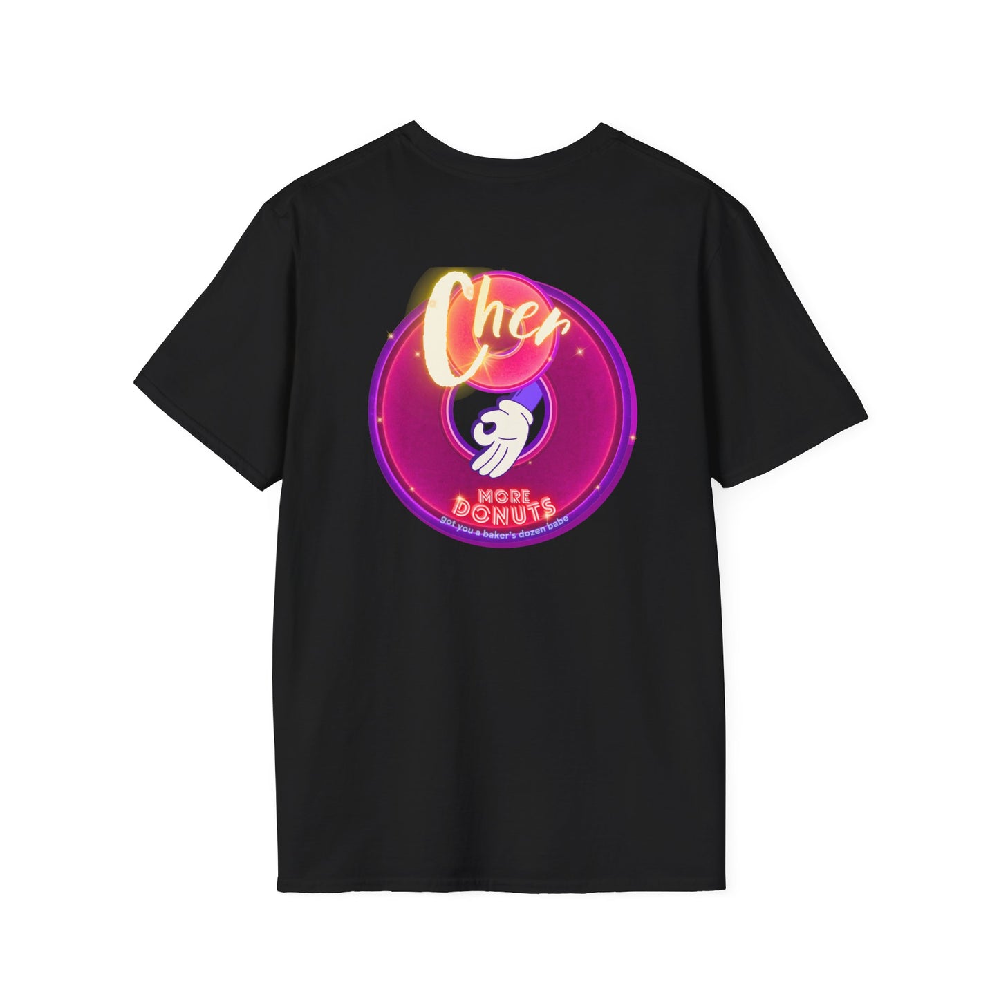 Classic Donut Tee - Unisex Soft-Style - "Cher-ing is Caring" - series 1.0  - variant 1 - magenta donuts [*charitable donut]