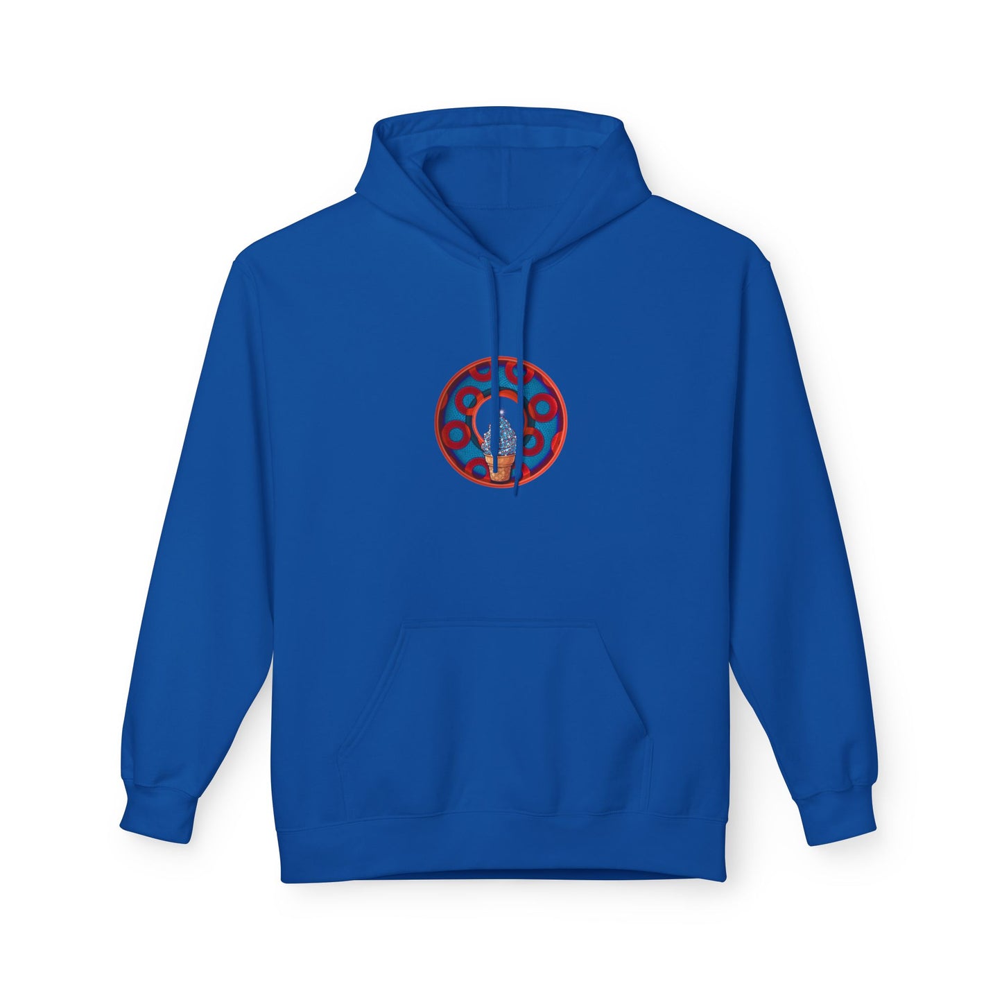 Fleece Harry Hoodies [Midweight Soft-style] - "We All Scream It's ICE Cream - YEMSG Donut" - blue/red rustic paradox donut