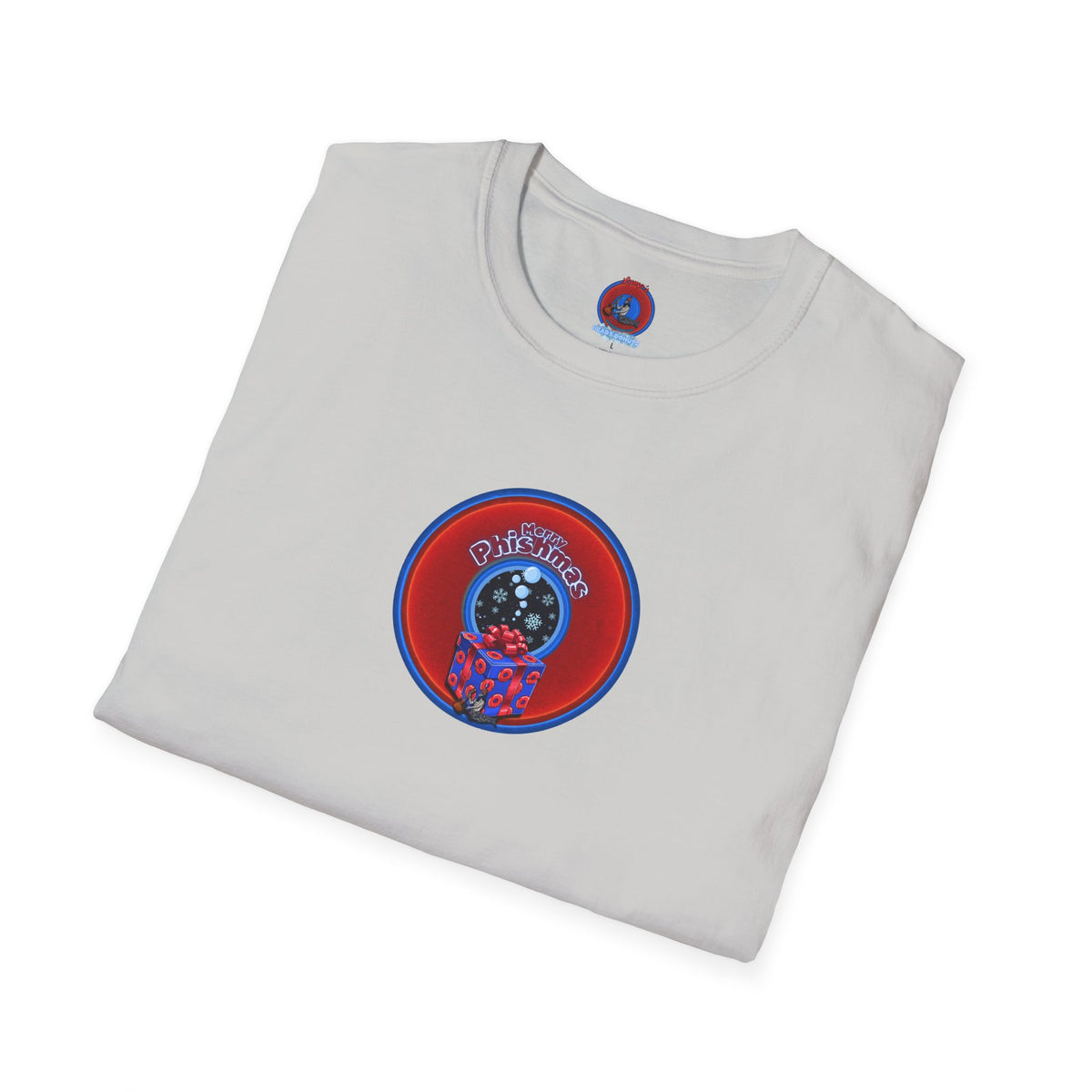Classic Donut Tee - Unisex Soft-Style - "Phishmas Caroler's Tee " - vivid red/blue donut - variant 4