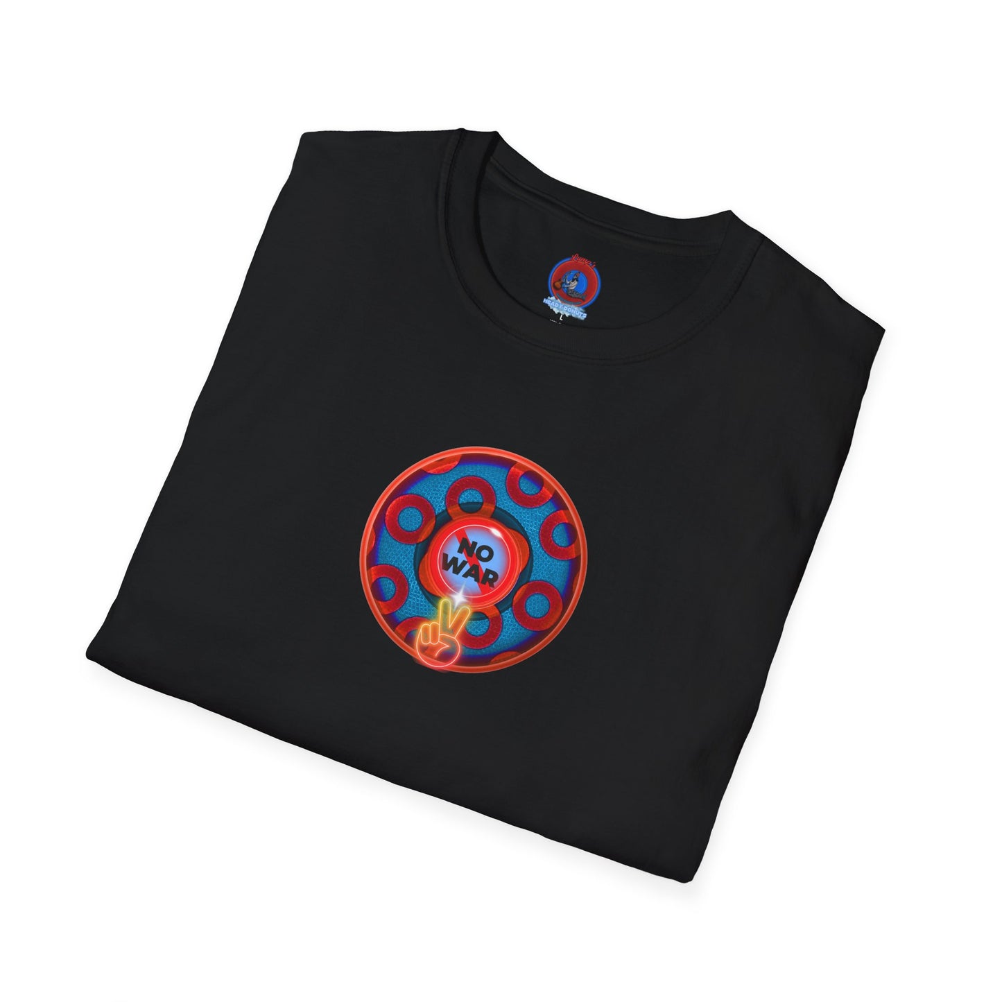 Classic Donut Tee - Unisex Soft-Style - "Peace of My Donut?" - blue/red rustic paradox donut