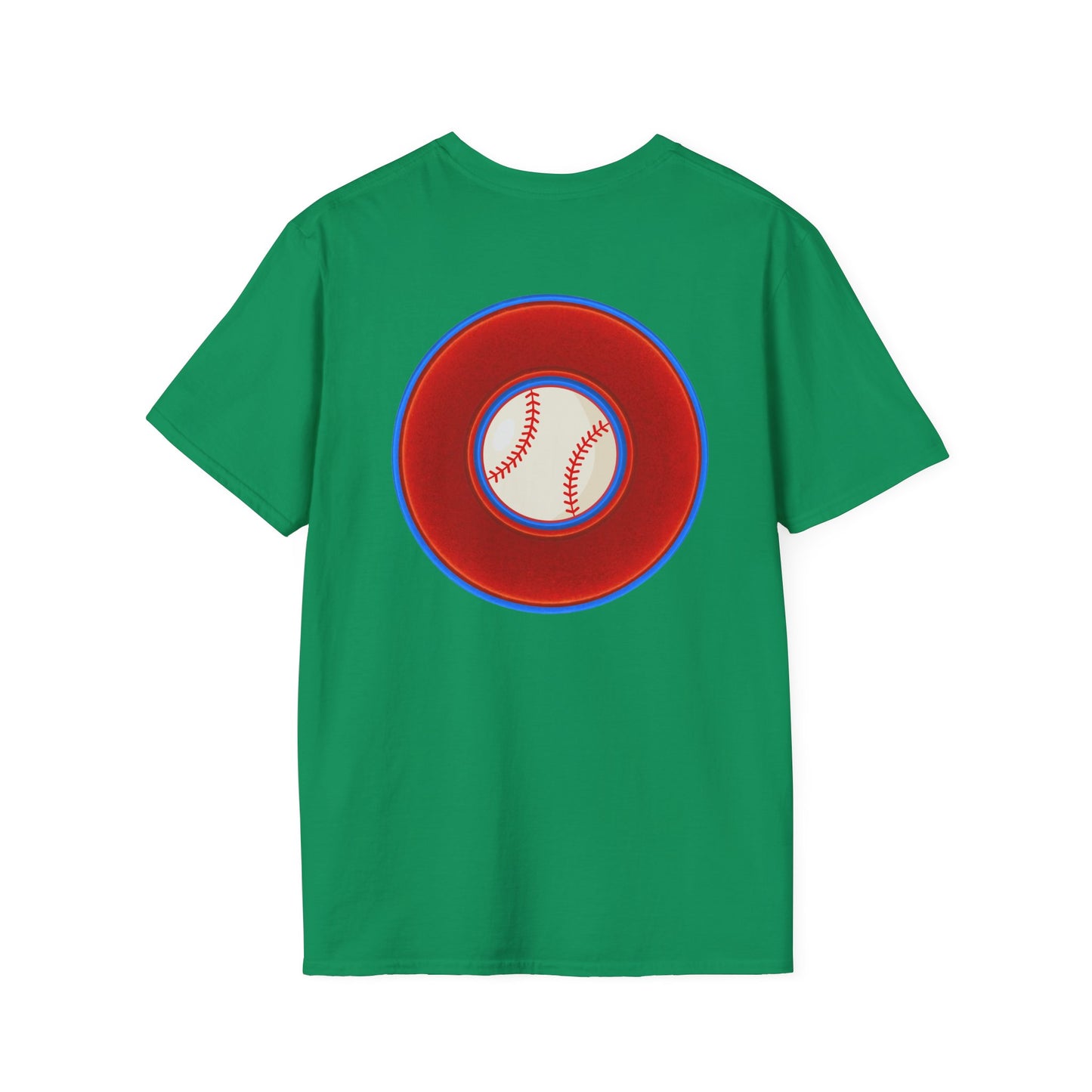 Classic Donut Tee - Unisex Soft-Style - "Phenway Ballpark Donuts" - vivid red/blue donut - variant 4