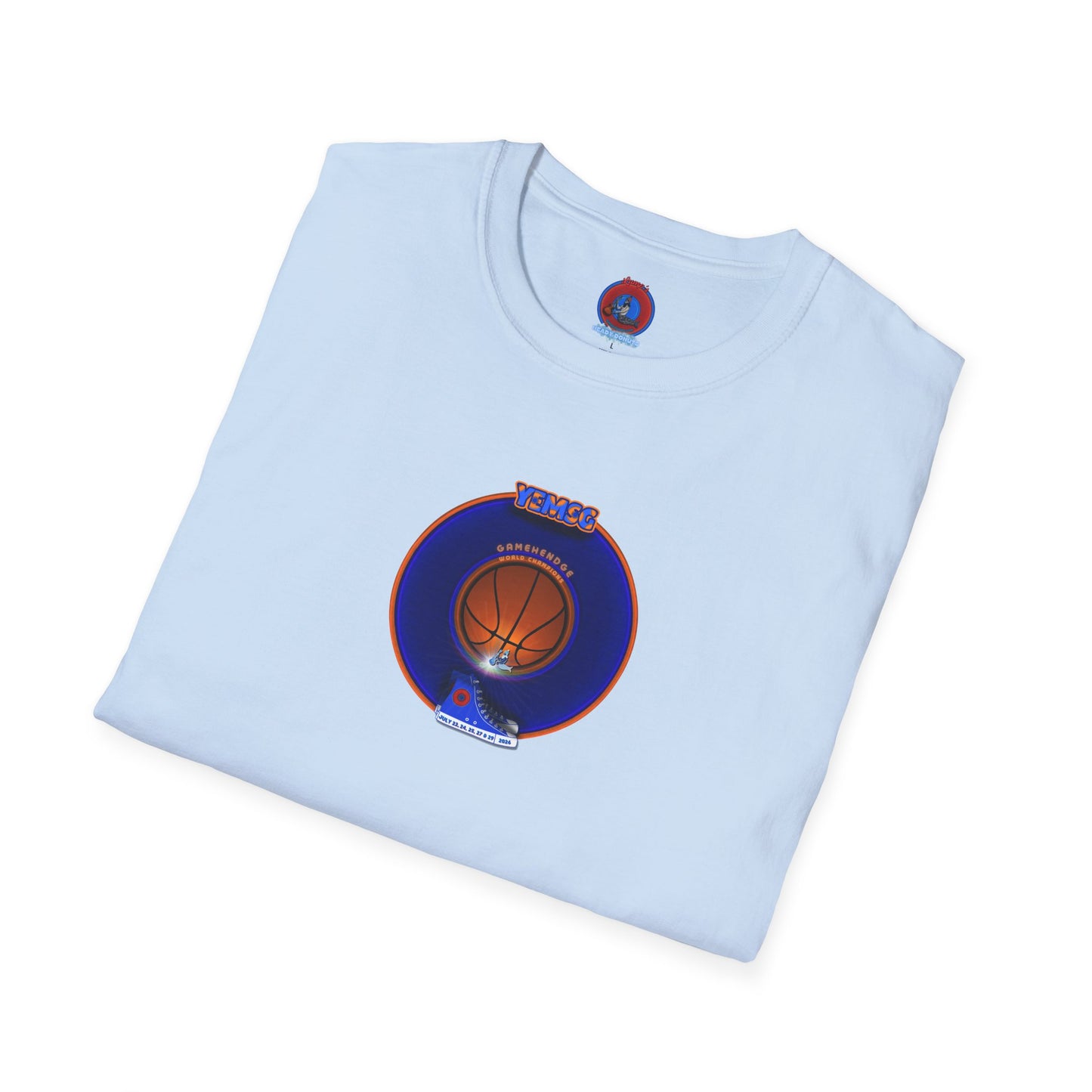Classic Donut Tee - Unisex Soft-Style - "Diedrich Knickerbocker's Donut" - vivid blue/orange donut - variant 1