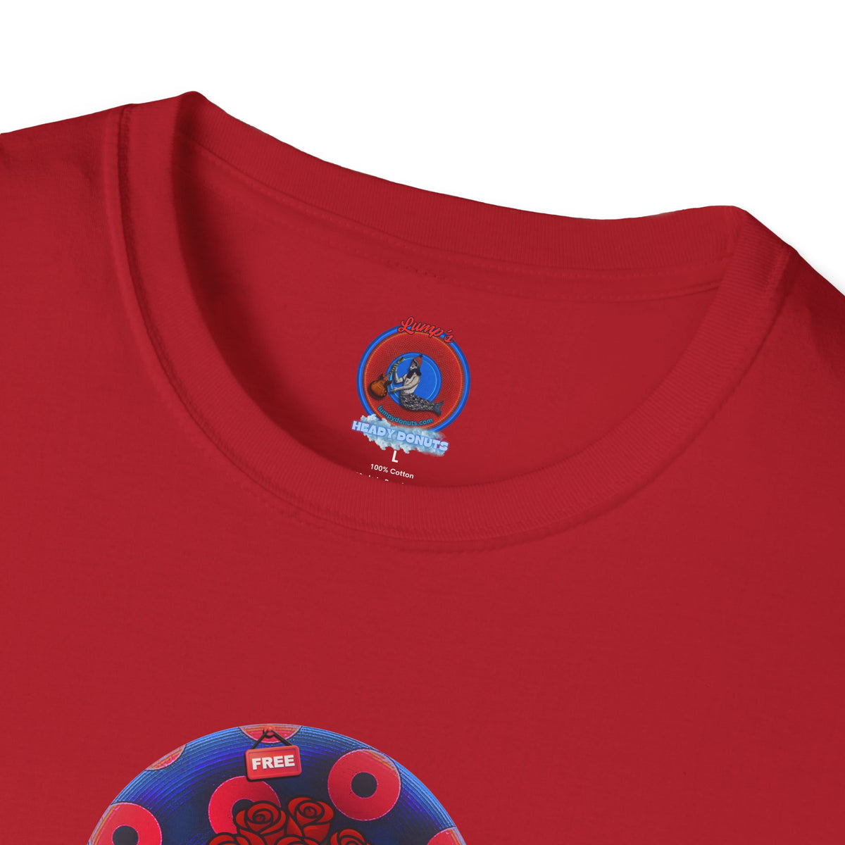 Classic Donut Tee - Unisex Soft-Style - "Donuts of Phreedom" - red/blue paradoxical blimpy donut