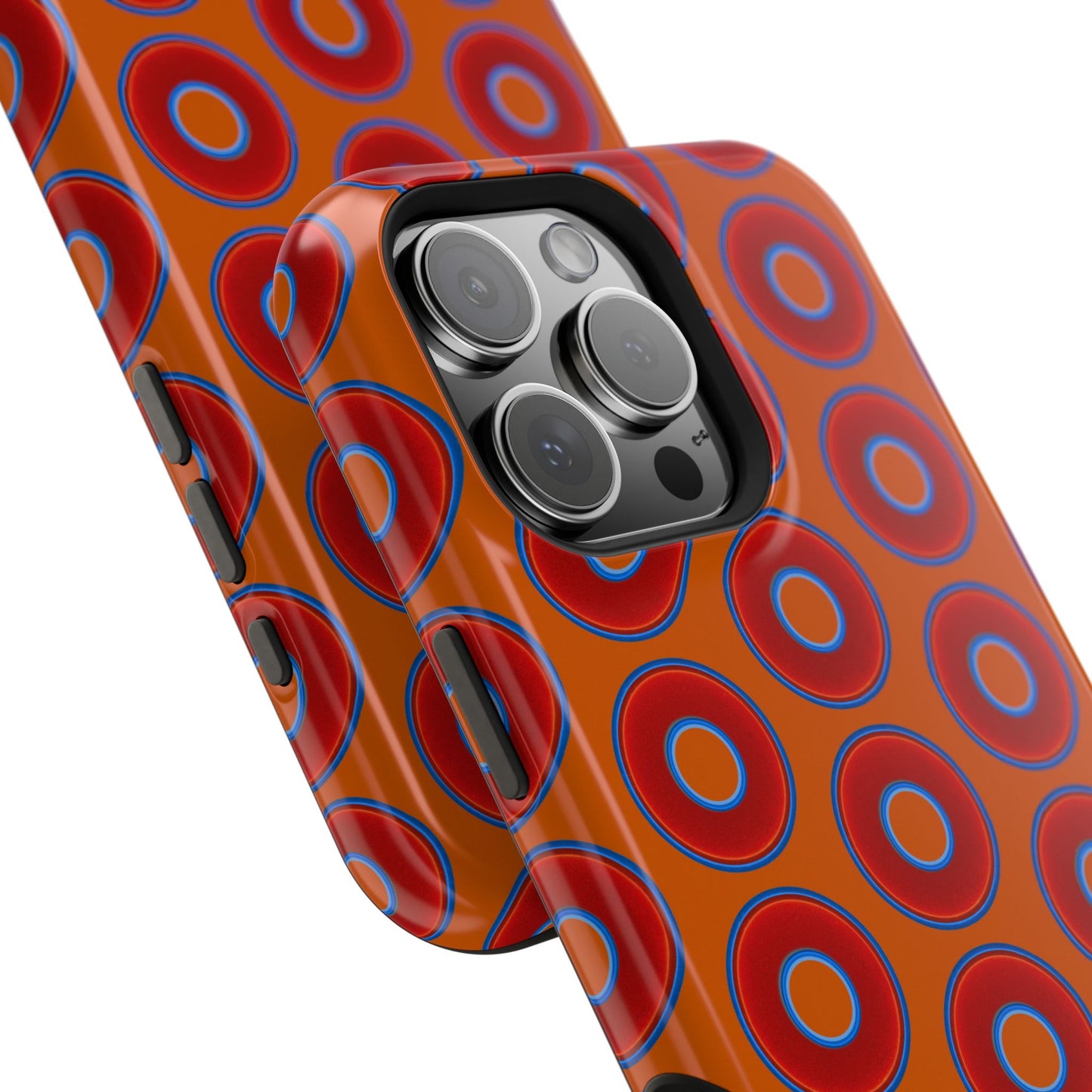 Impact-Resistant Lumpy Donut Case - red vivid donut print w/dark orange background