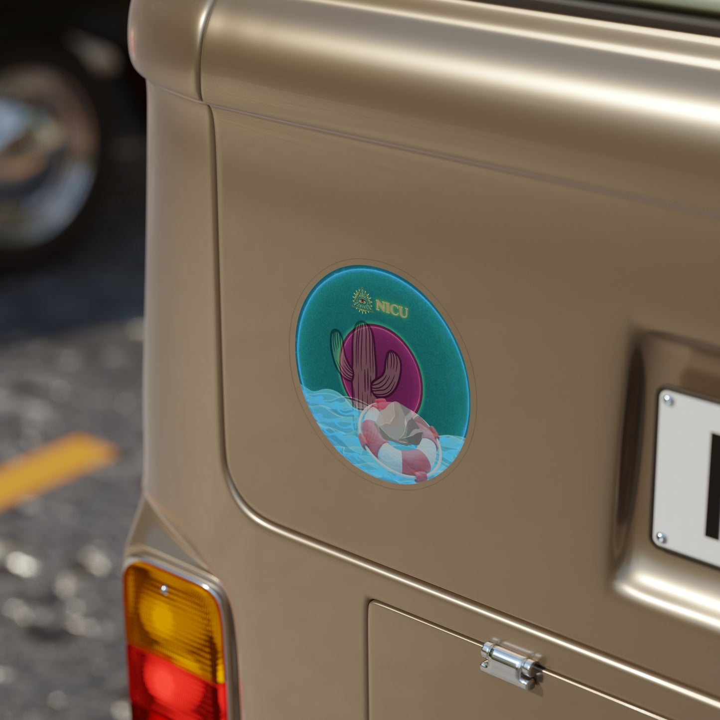 Donut Bumper/Outdoor Sticker - "The Donut That Conveys" - series 1.0 - teal donut - [Die-Cut] 6"x 6"