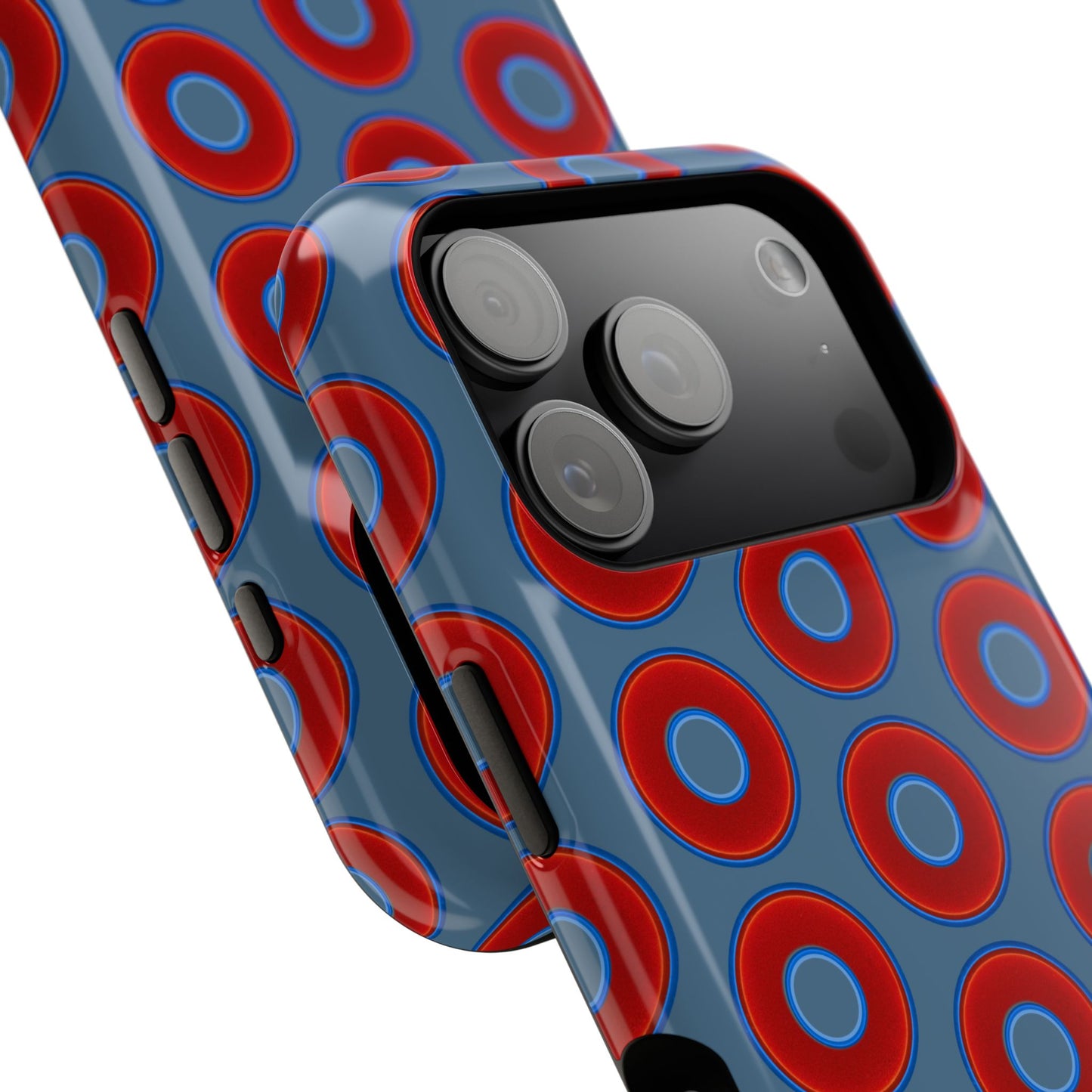 Impact-Resistant Lumpy Donut Case - red vivid donut print w/steel blue background