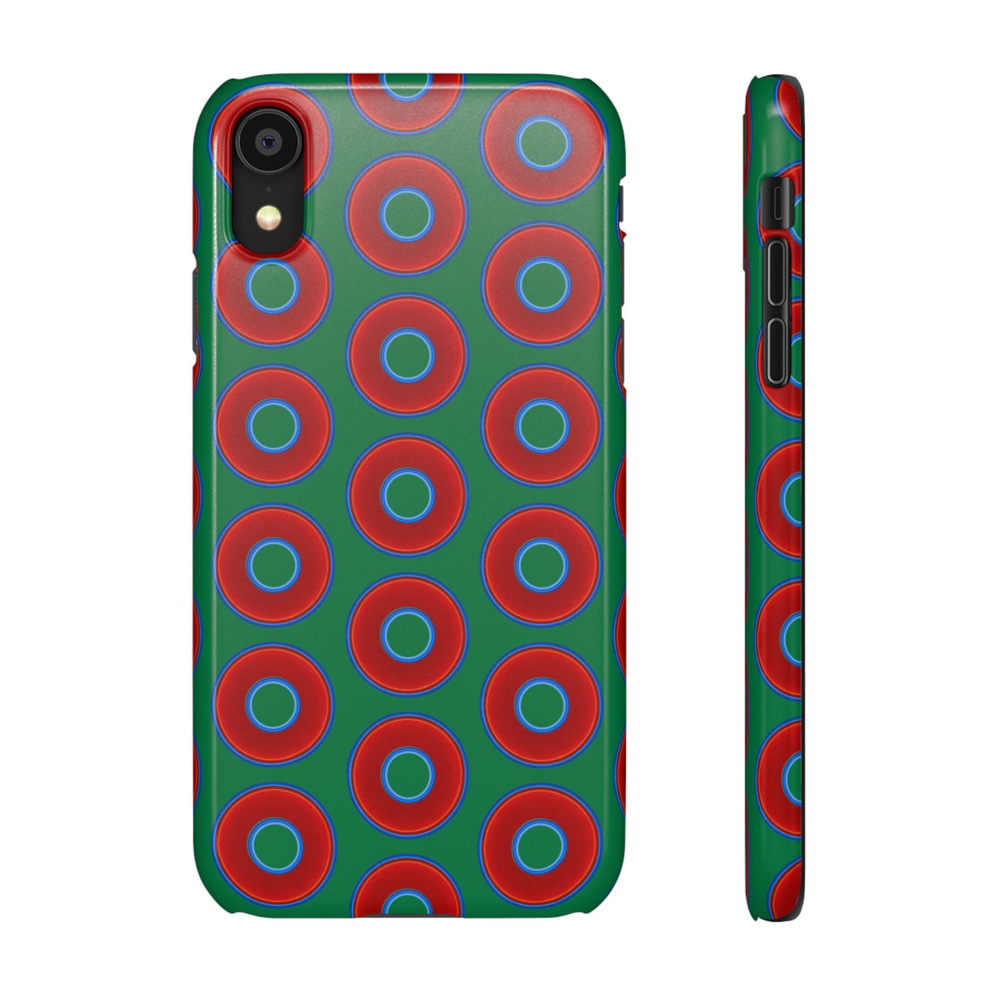 Lumpy Donut Snap Case - red vivid donut print w/green background