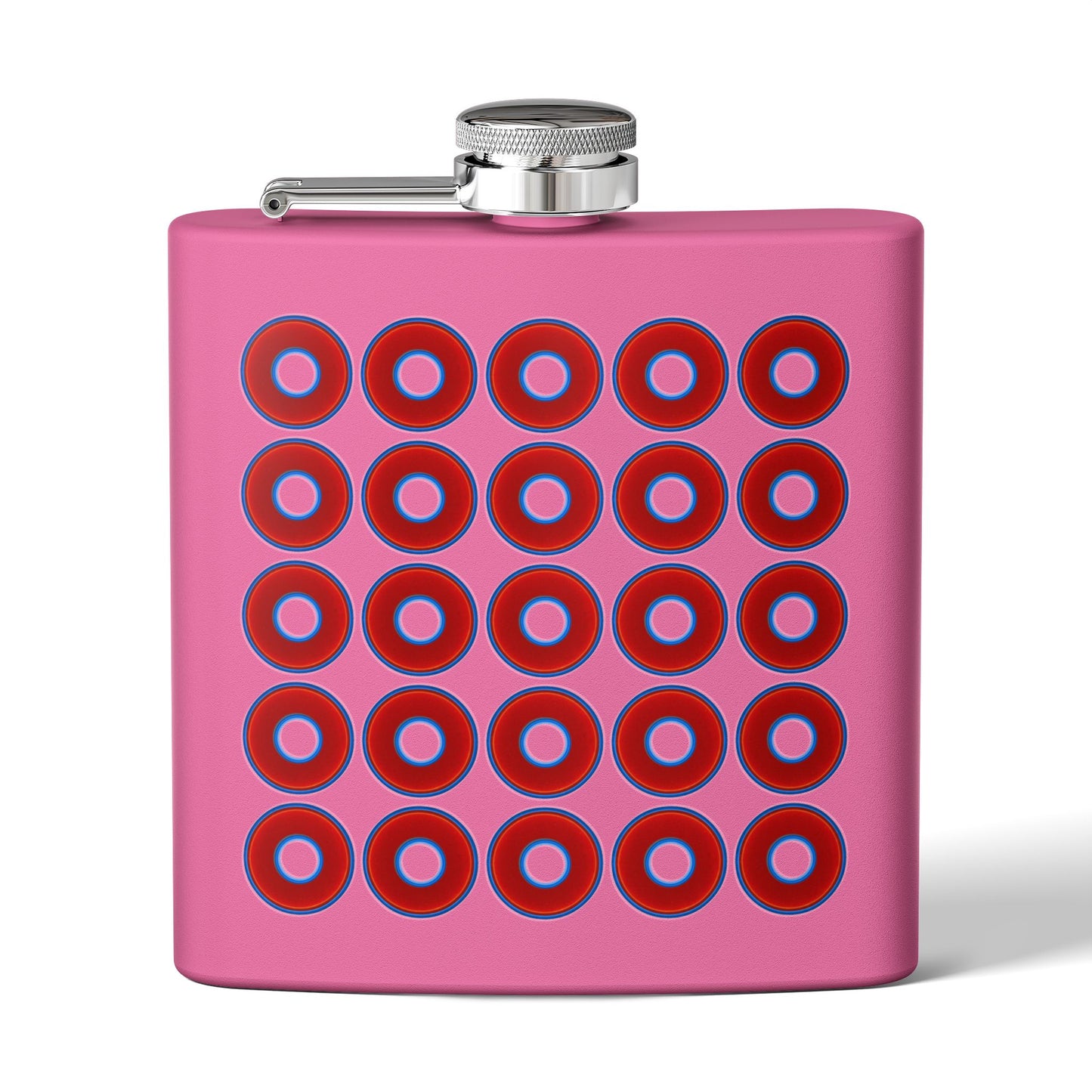 Lump's Donut Flask 6 oz - Lumpy Donut Print - red donuts - [*w/your choice of 9 backgrounds]