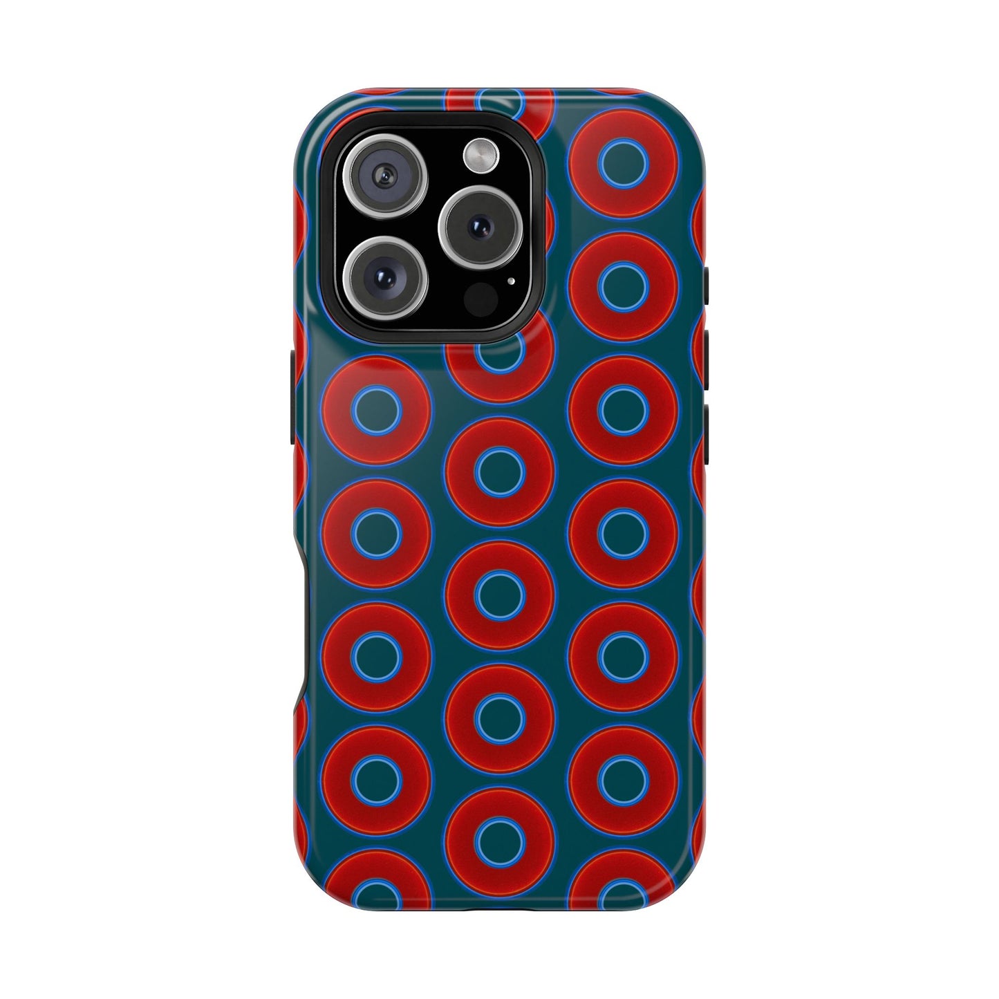 Magnetic Tough Donut Case - red vivid donut print w/midnight green background