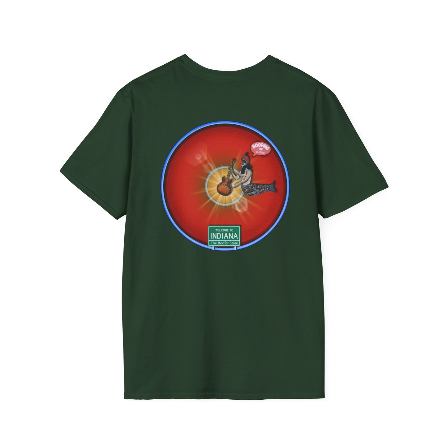 Classic Donut Tee - Unisex Soft-Style - "Indiana is for Boofers" - vivid red/blue plumpy donut - variant 2 - w/sun drop