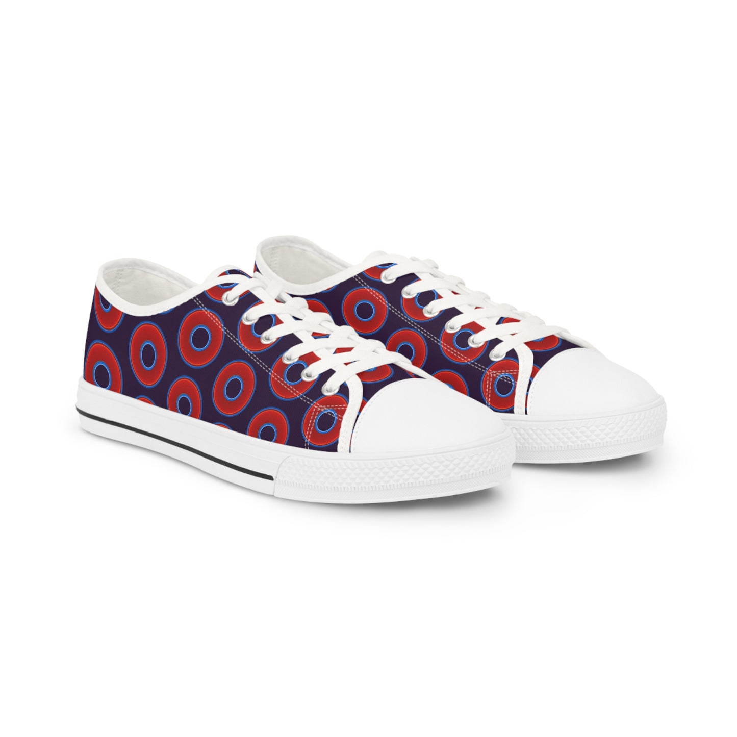 Men's - Low Top Chuck Taylors - large vivid red donut print w/midnight purple background