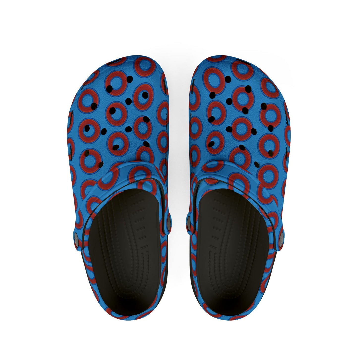 Spatchcocks - donut slip-on shoes - red rustic donuts w/sky royal blue background [unisex]