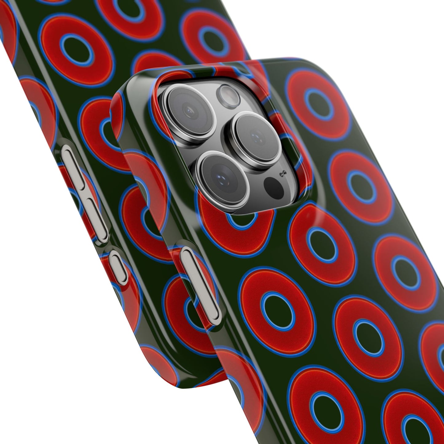 Lumpy Donut Snap Case - red vivid donut print w/deep forest green background