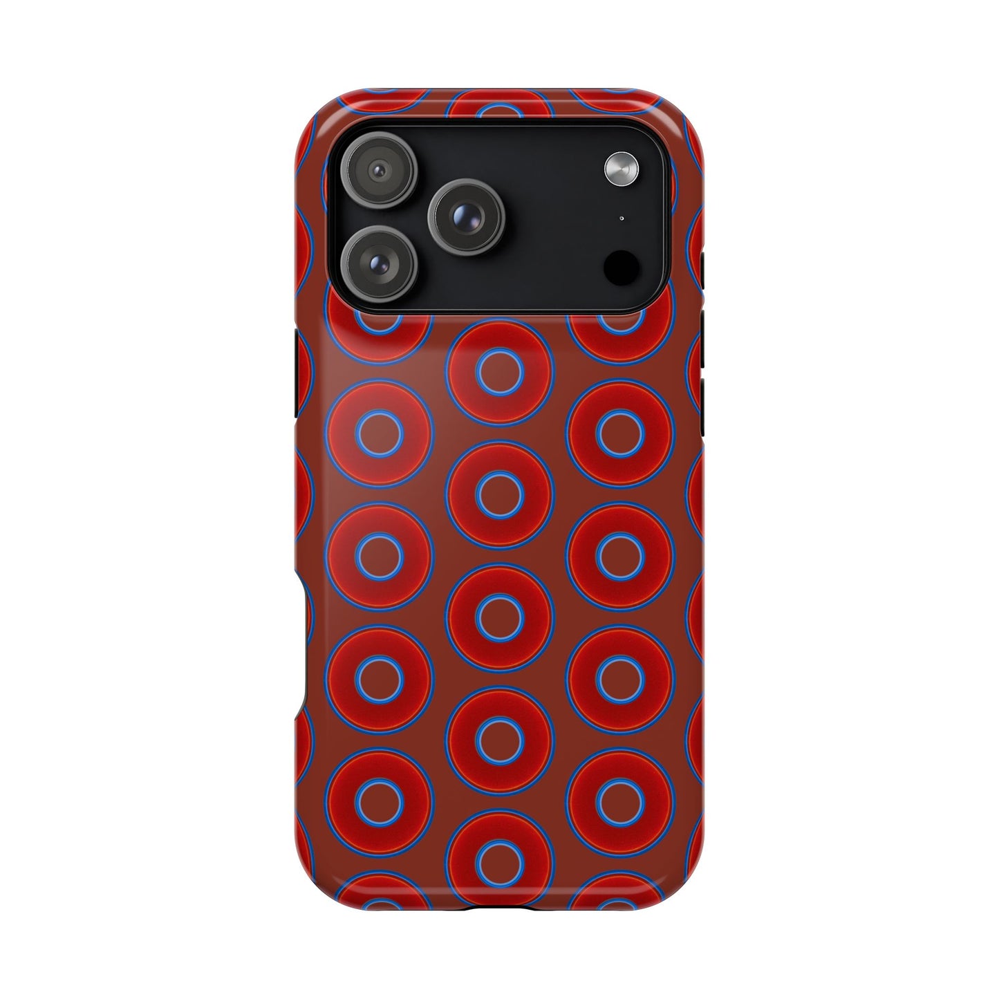 Impact-Resistant Lumpy Donut Case - red vivid donut print w/burnt umber background