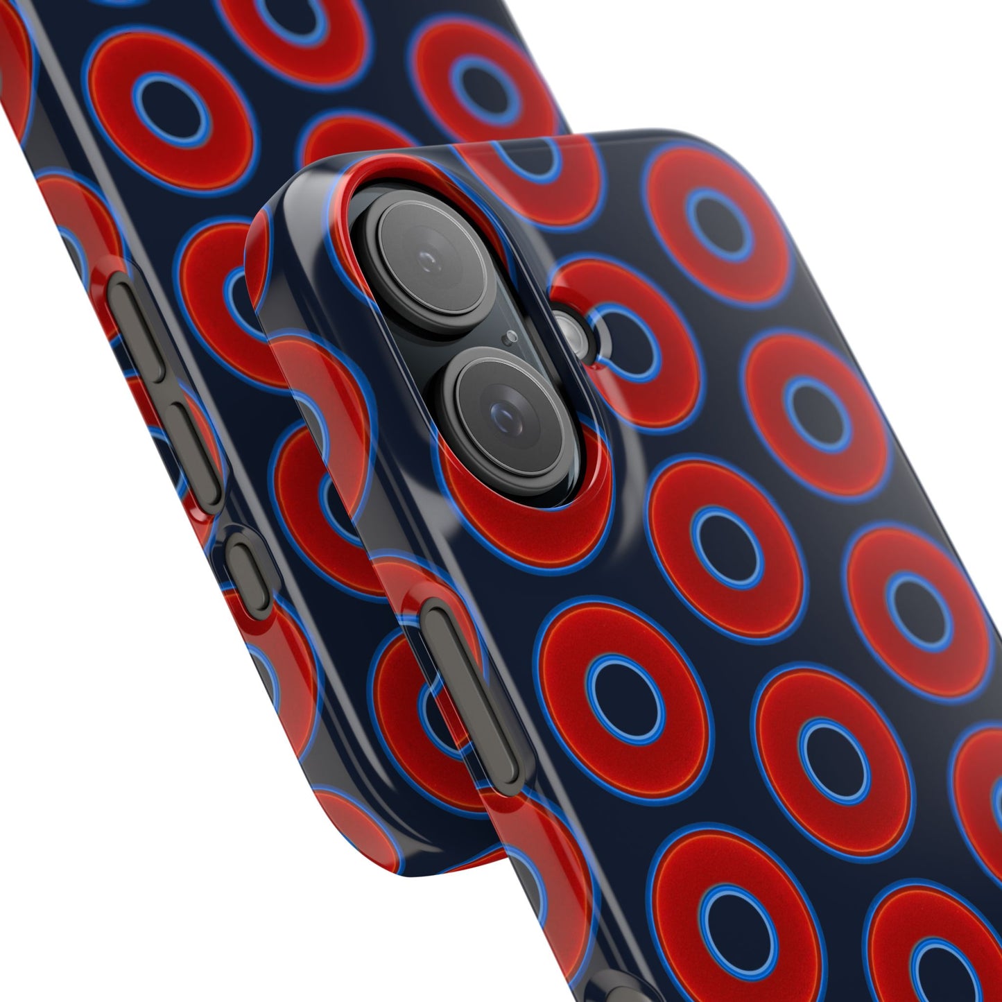 Lumpy Donut Snap Case - red vivid donut print w/midnight teal blue background