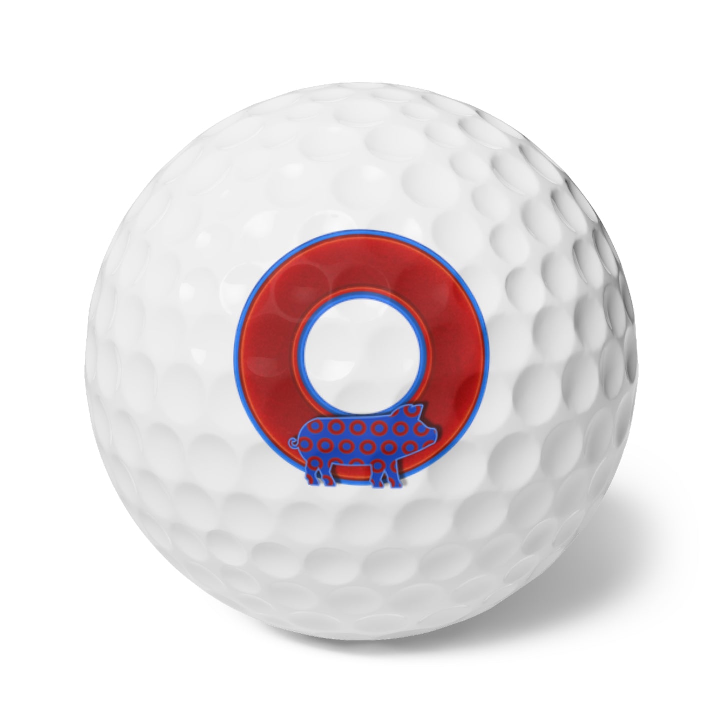 Lumpy Donut Golf Balls - 6-pack - "Guyute's All-Pork [Golf] Balls" - red/blue donut - variant 1