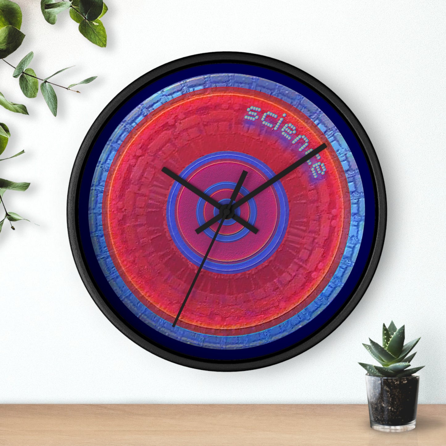 Lumpy Wall Clock - "Scientific Donut" - variant 1 - red tube donut w/navy blue background