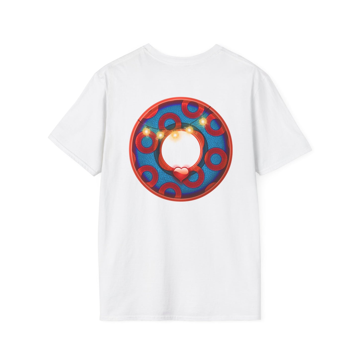 Classic Donut Tee - Unisex Soft-Style - "MORE Donuts Please" - rustic dark blue/red paradox donut - variant 1