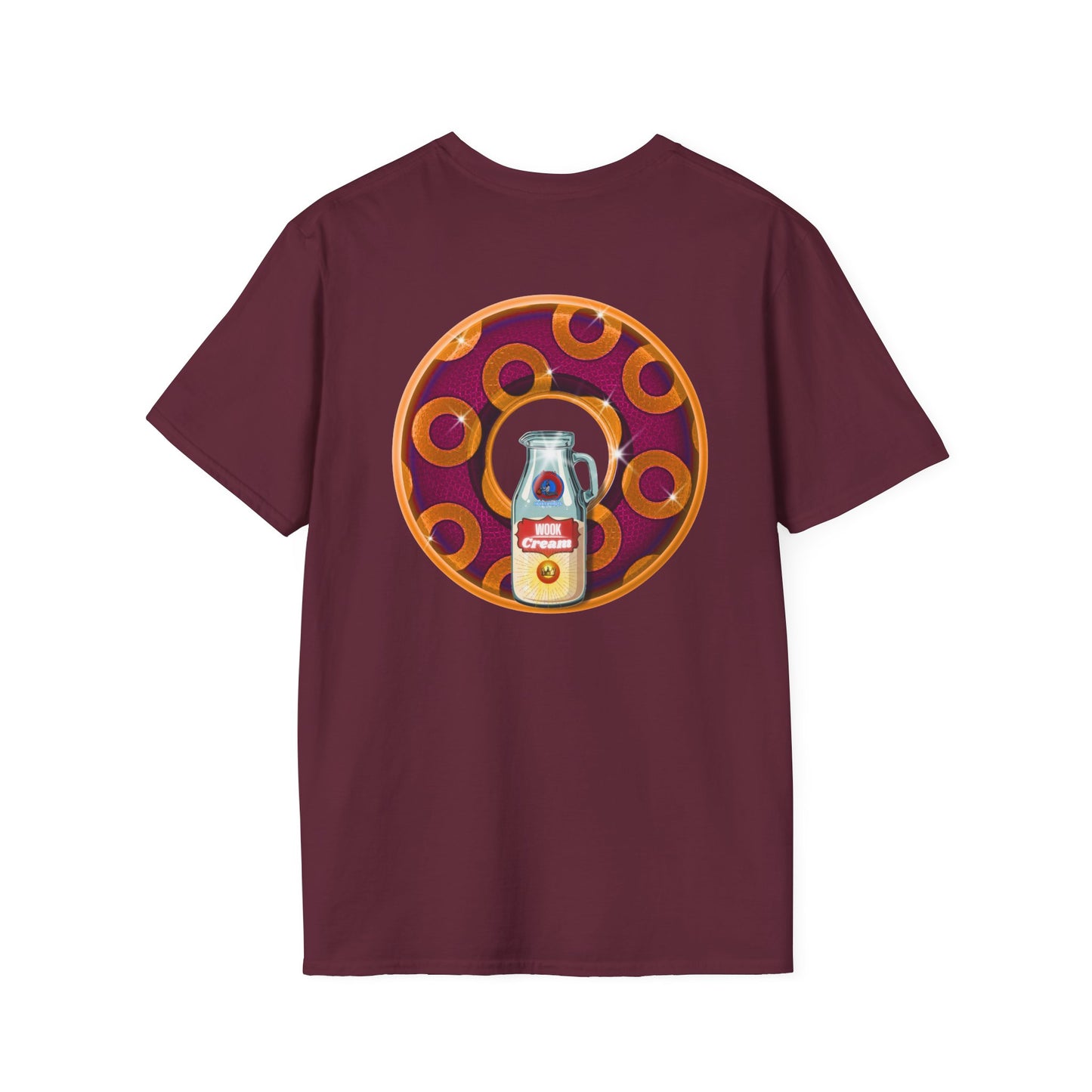 Classic Donut Tee - Unisex Soft-Style - "Princely Wooked Cream - YEMSG Donut " - burgundy/orange rustic paradox donut - variant 1