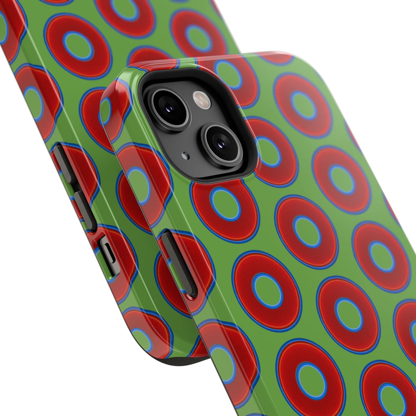 Impact-Resistant Lumpy Donut Case - red vivid donut print w/light green background