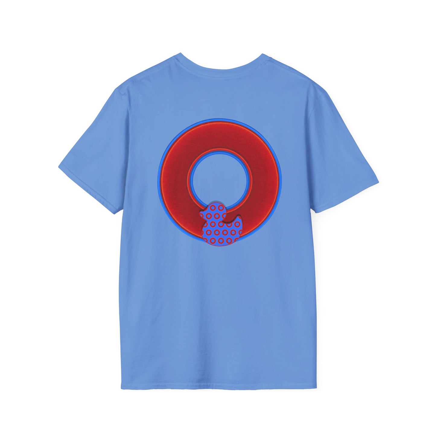 Classic Donut Tee - Unisex Soft-Style - "Rubber Ducky Bath Time Donut" - vivid red/blue donut - variant 1
