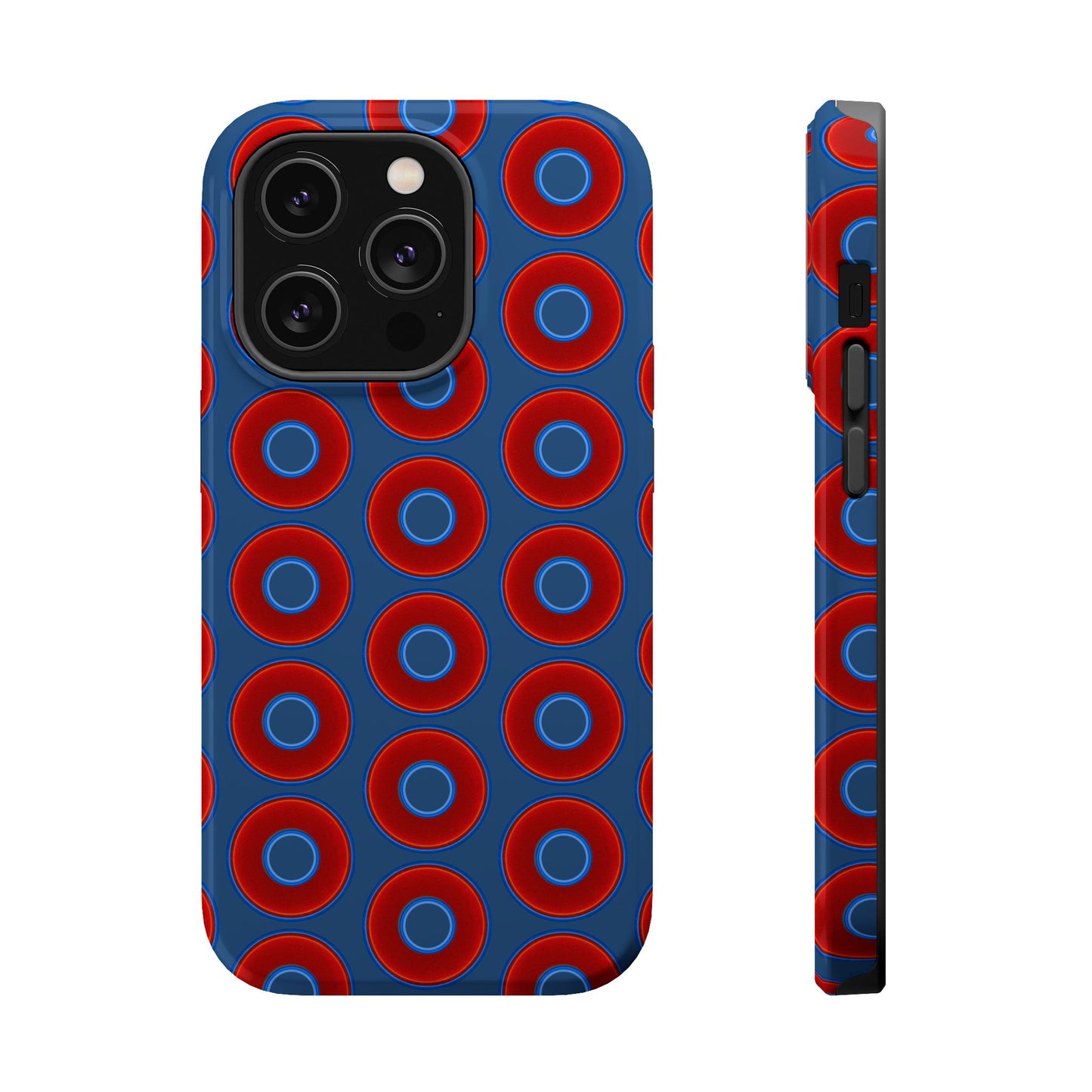 Magnetic Tough Donut Case - red vivid donut print w/light navy blue background
