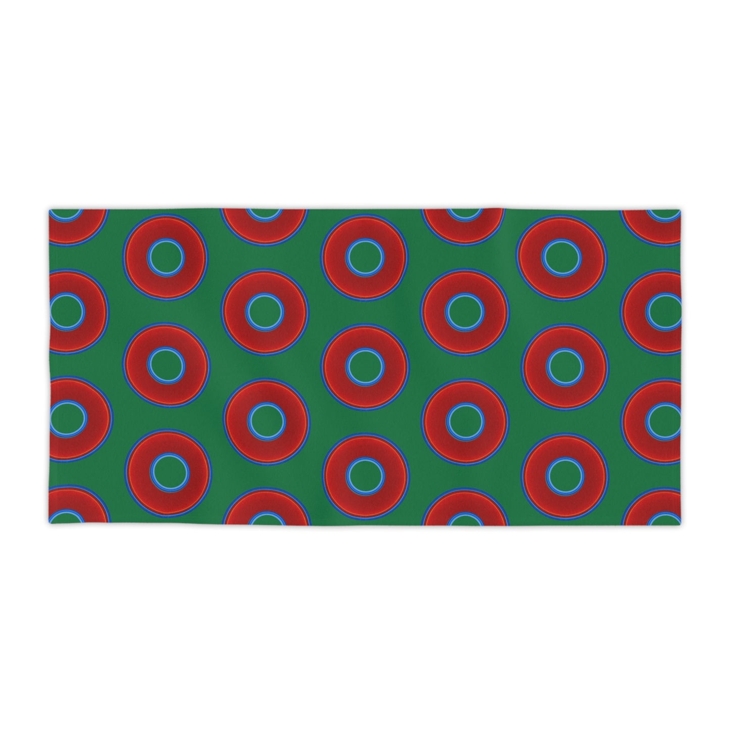 Lumpy Donut Towels - vivid red donuts w/green background