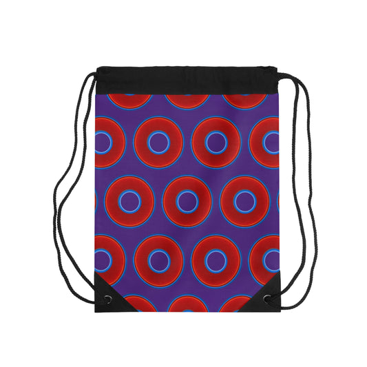 Lumpy Donut Drawstring Bag - red vivid donuts print w/purple background